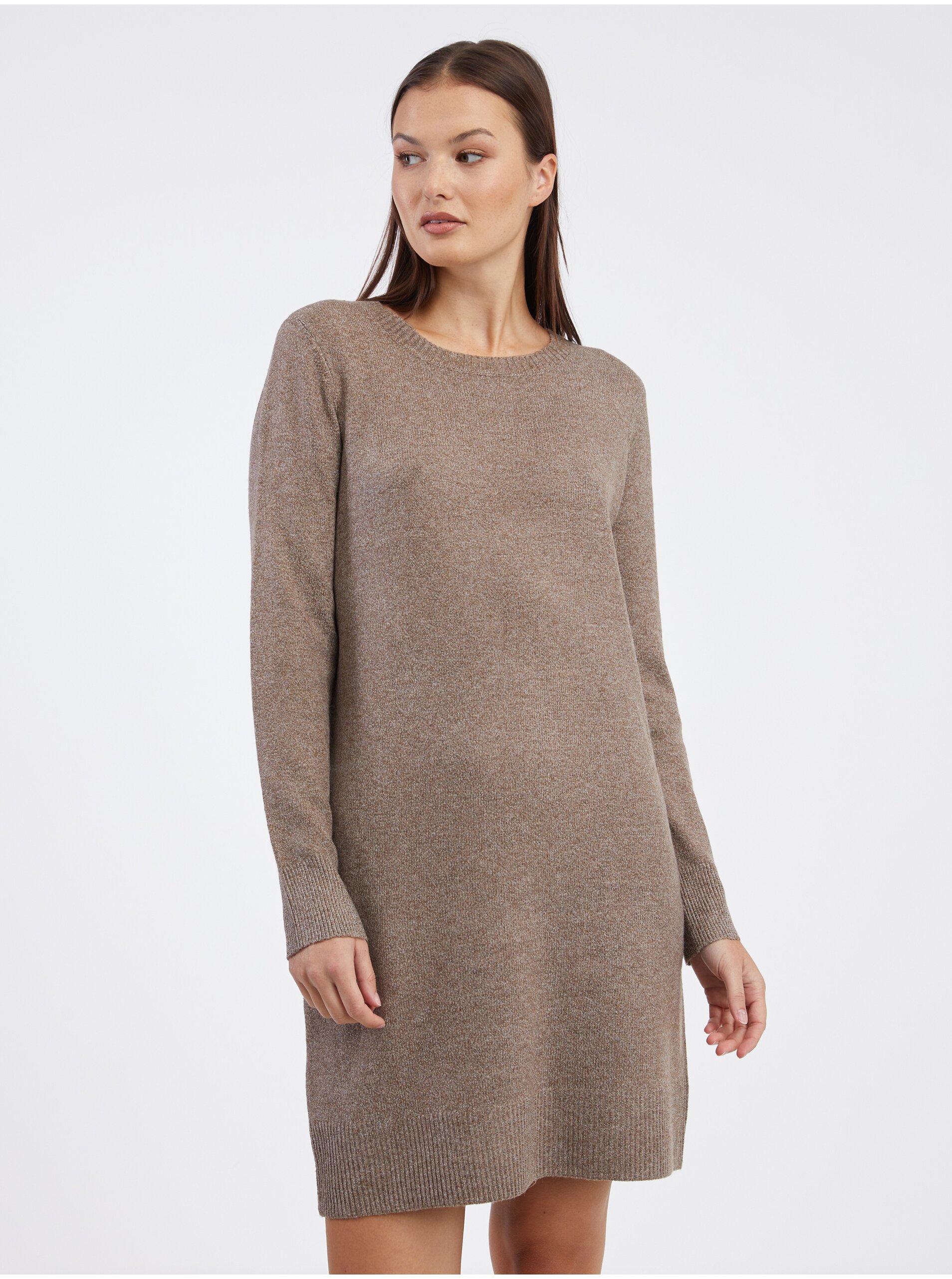 E-shop Hnědé dámské žíhané svetrové šaty ONLY Rica