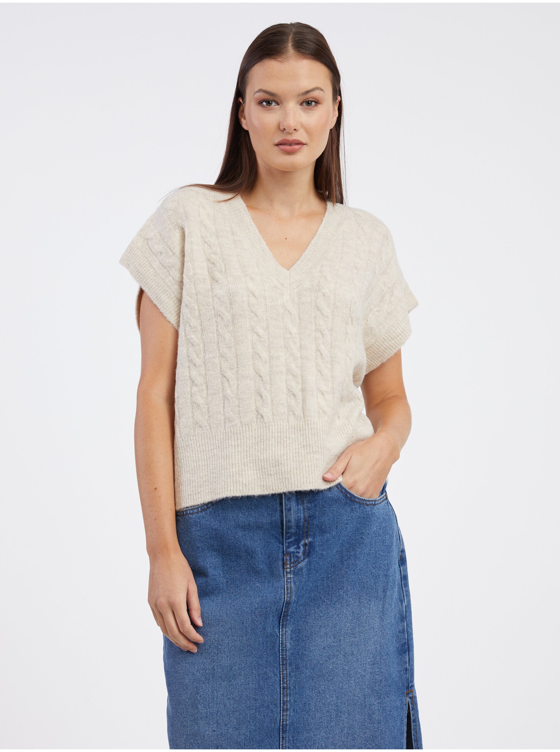 E-shop Béžová dámská svetrová vesta ONLY Melody