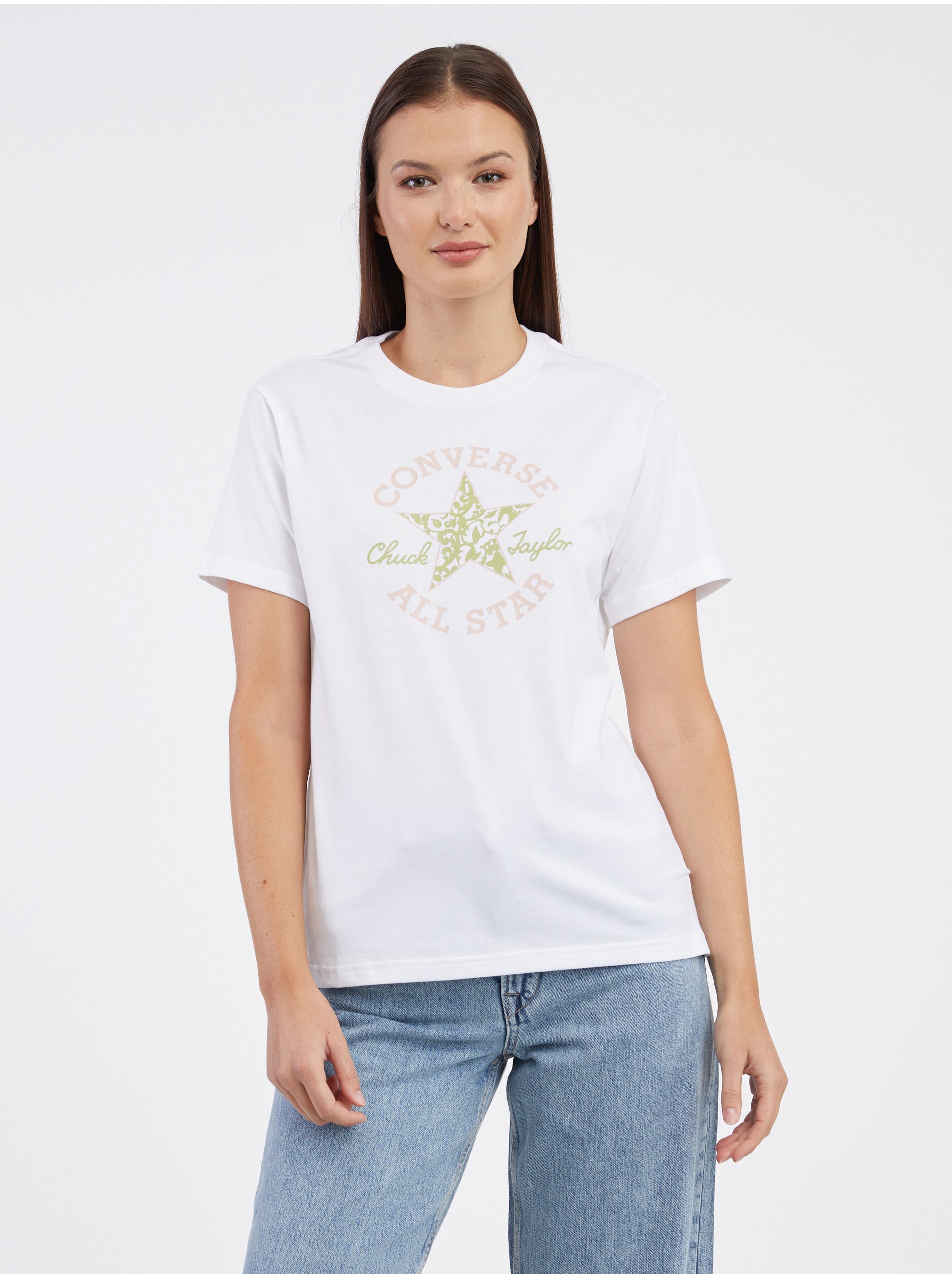 Levně Bílé dámské tričko Converse Chuck Taylor Floral