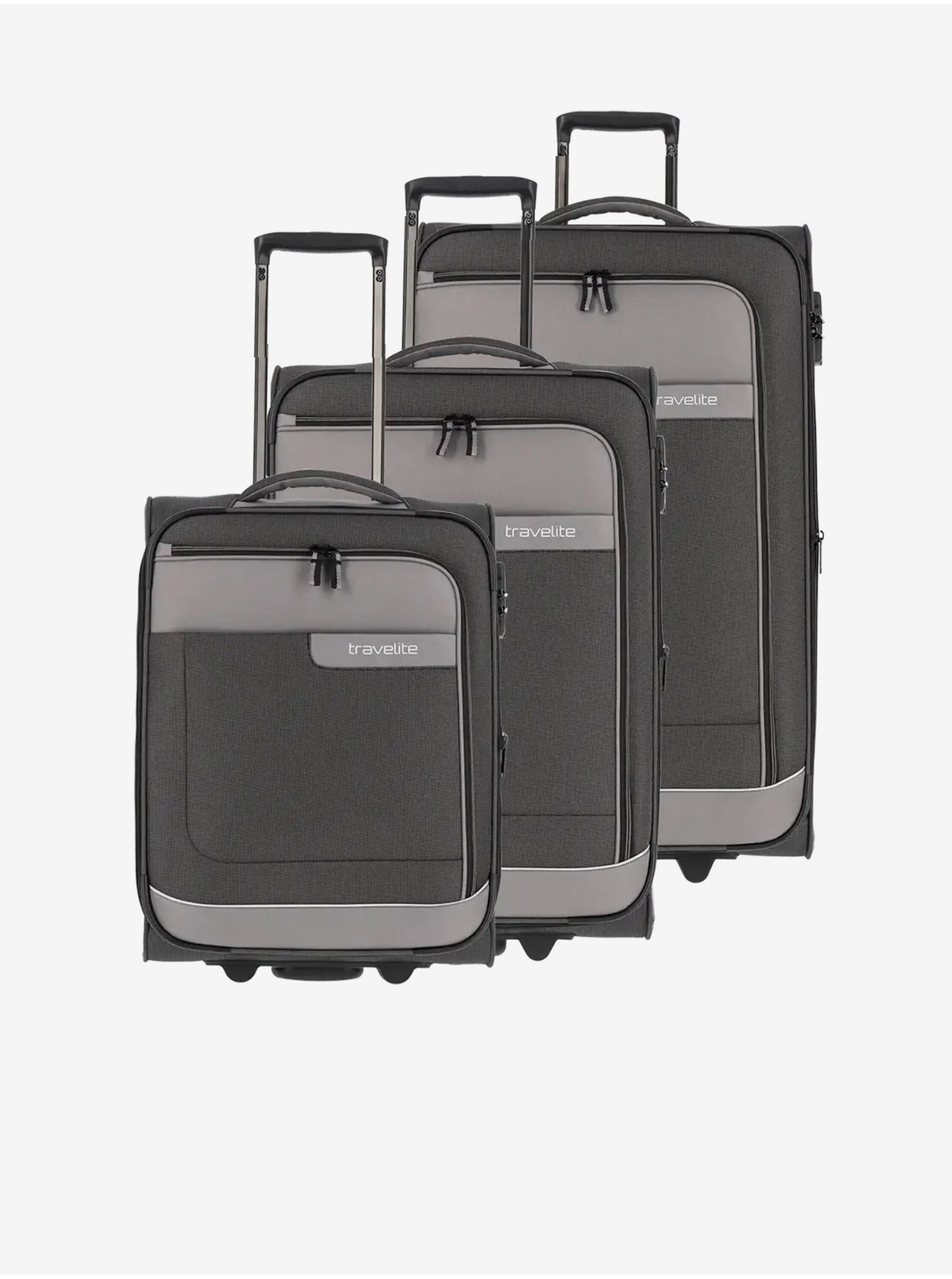 Levně Sada tří cestovních kufrů v šedé barvě Travelite Viia 2w S,M,L