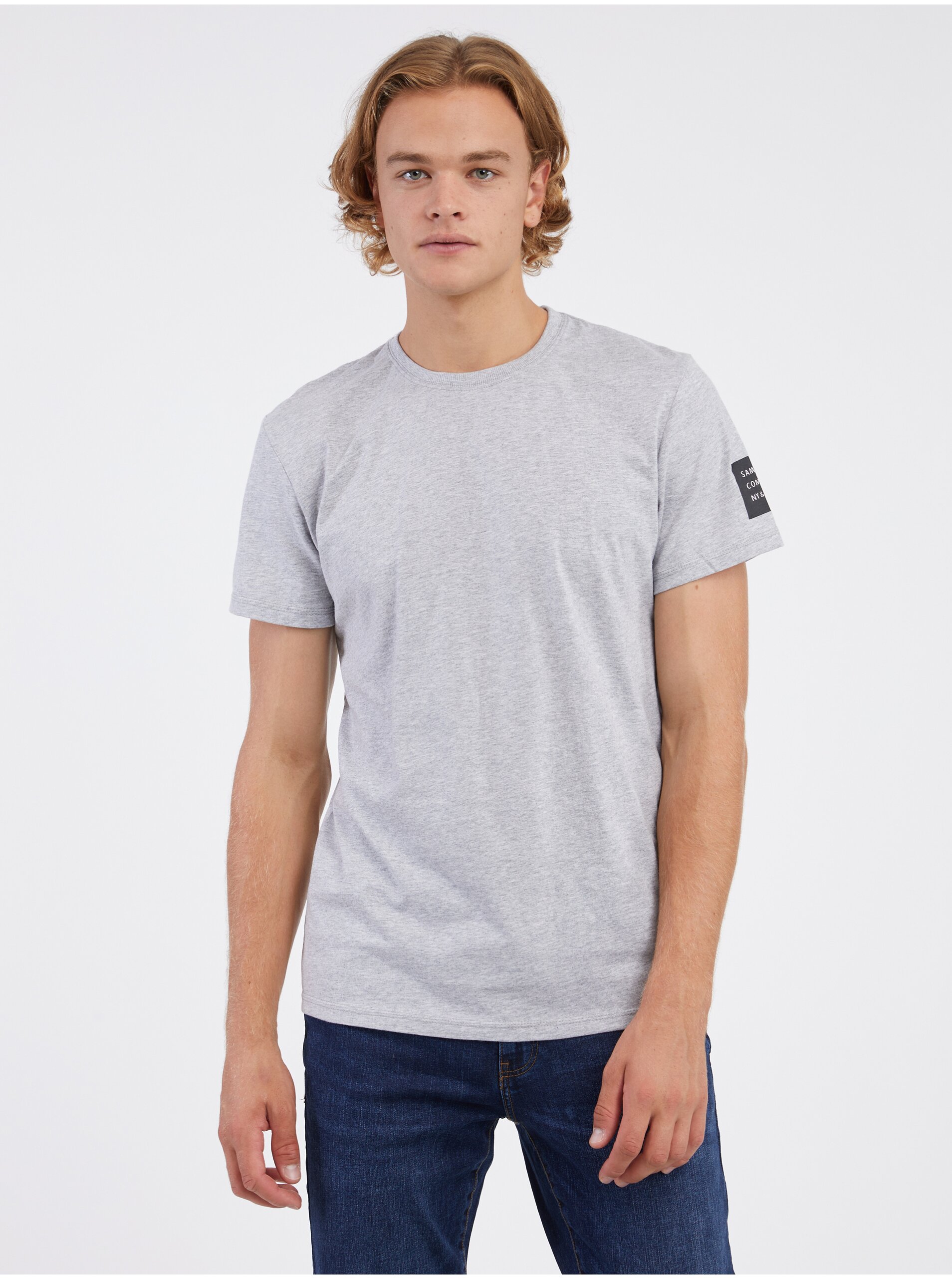 E-shop Světle šedé pánské žíhané tričko SAM 73 Freddie