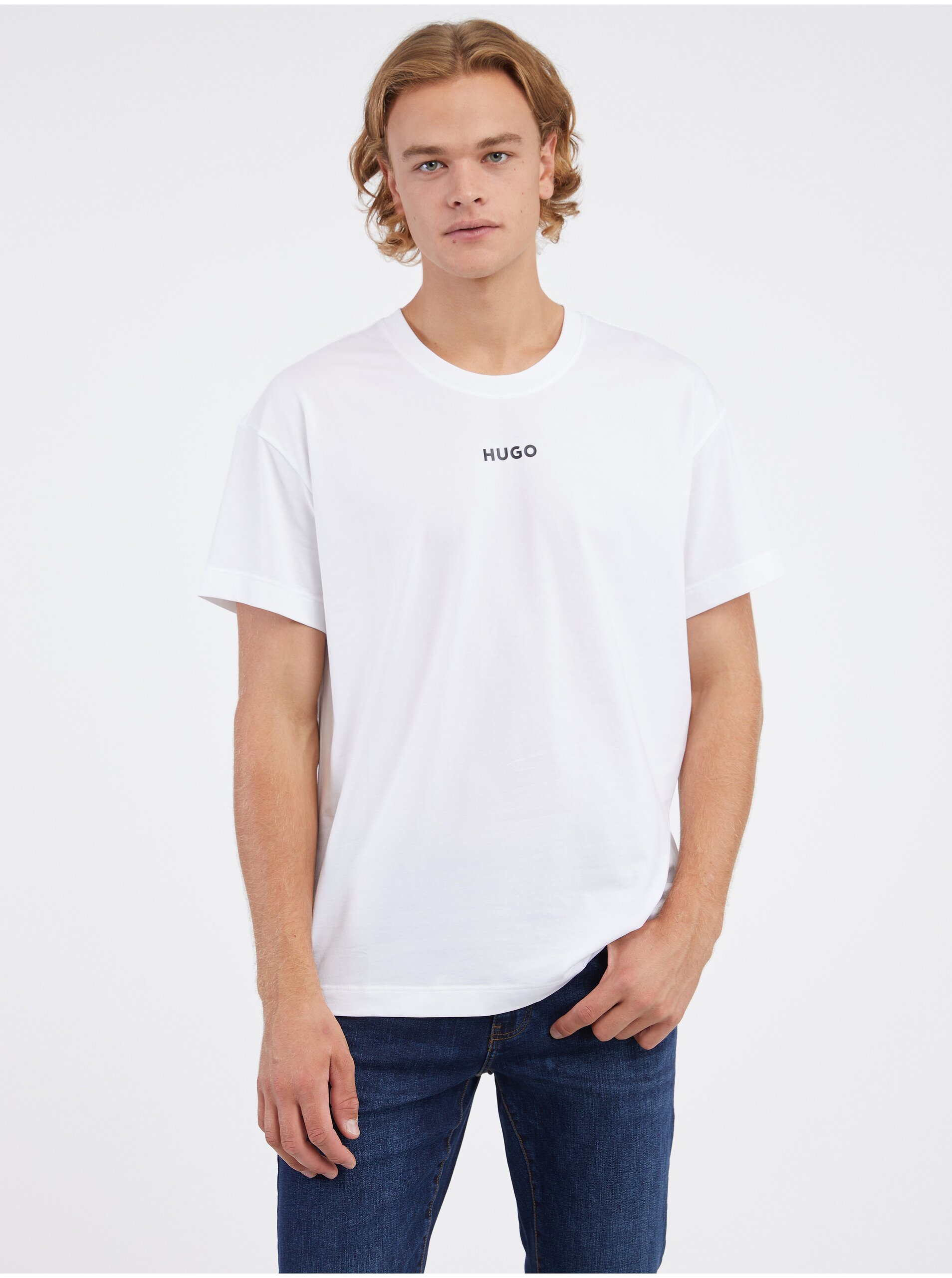 Levně Bílé pánské tričko HUGO