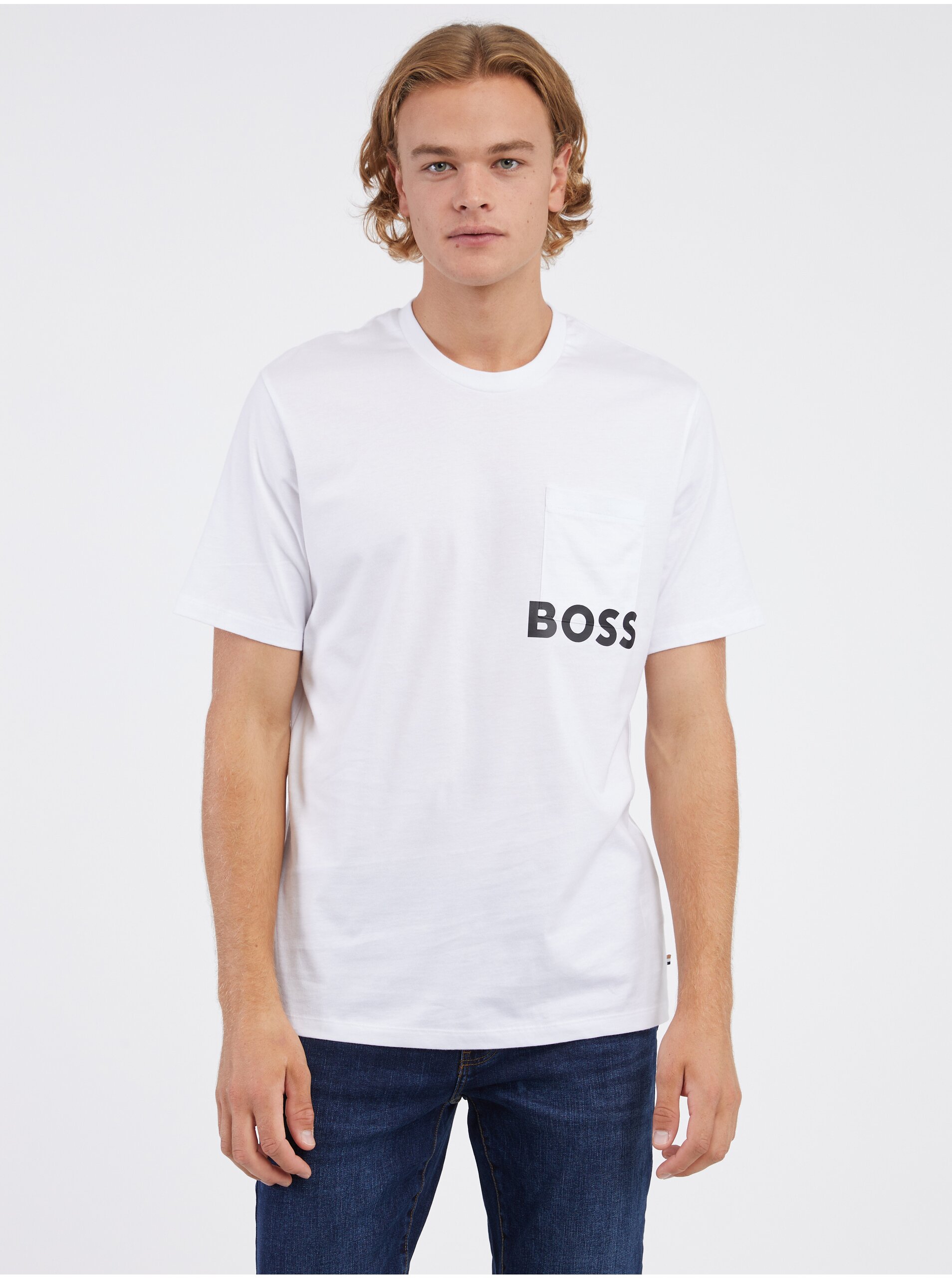 Levně Bílé pánské tričko BOSS