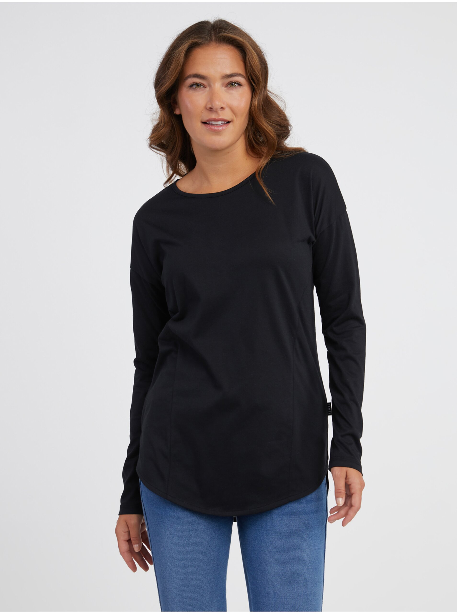 Levně Černé dámské tričko s dlouhým rukávem SAM 73 Sherri