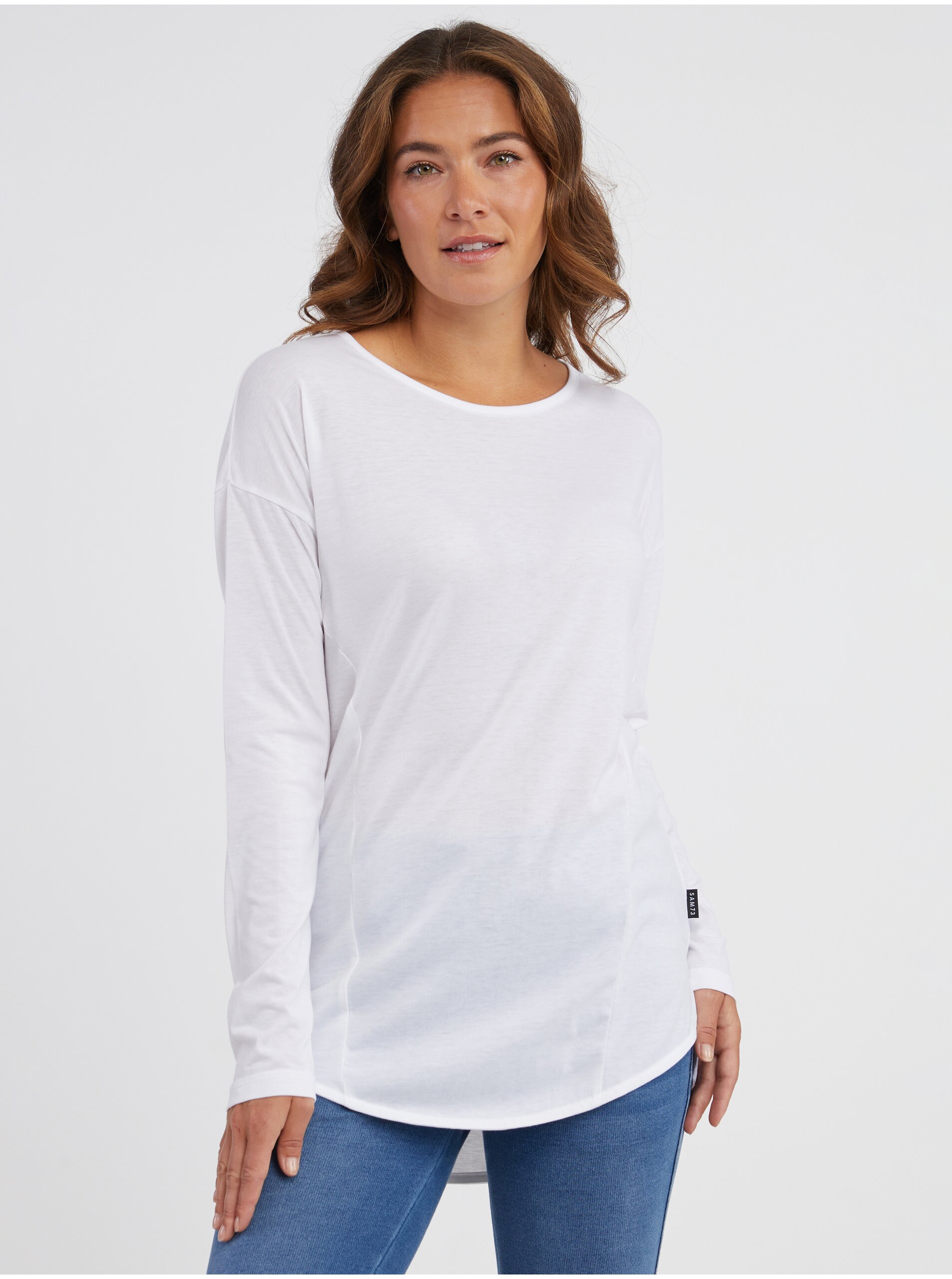 Levně Bílé dámské tričko s dlouhým rukávem SAM 73 Sherri