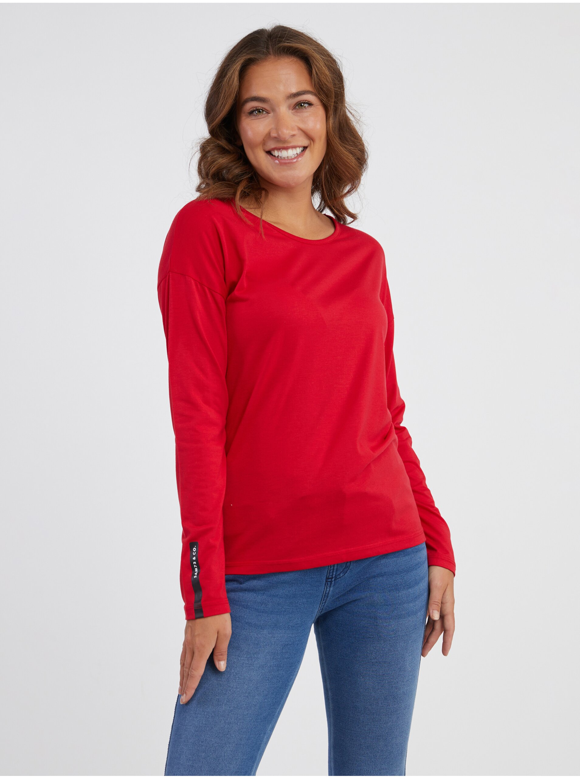 Levně Červené dámské tričko s dlouhým rukávem SAM 73 Patty