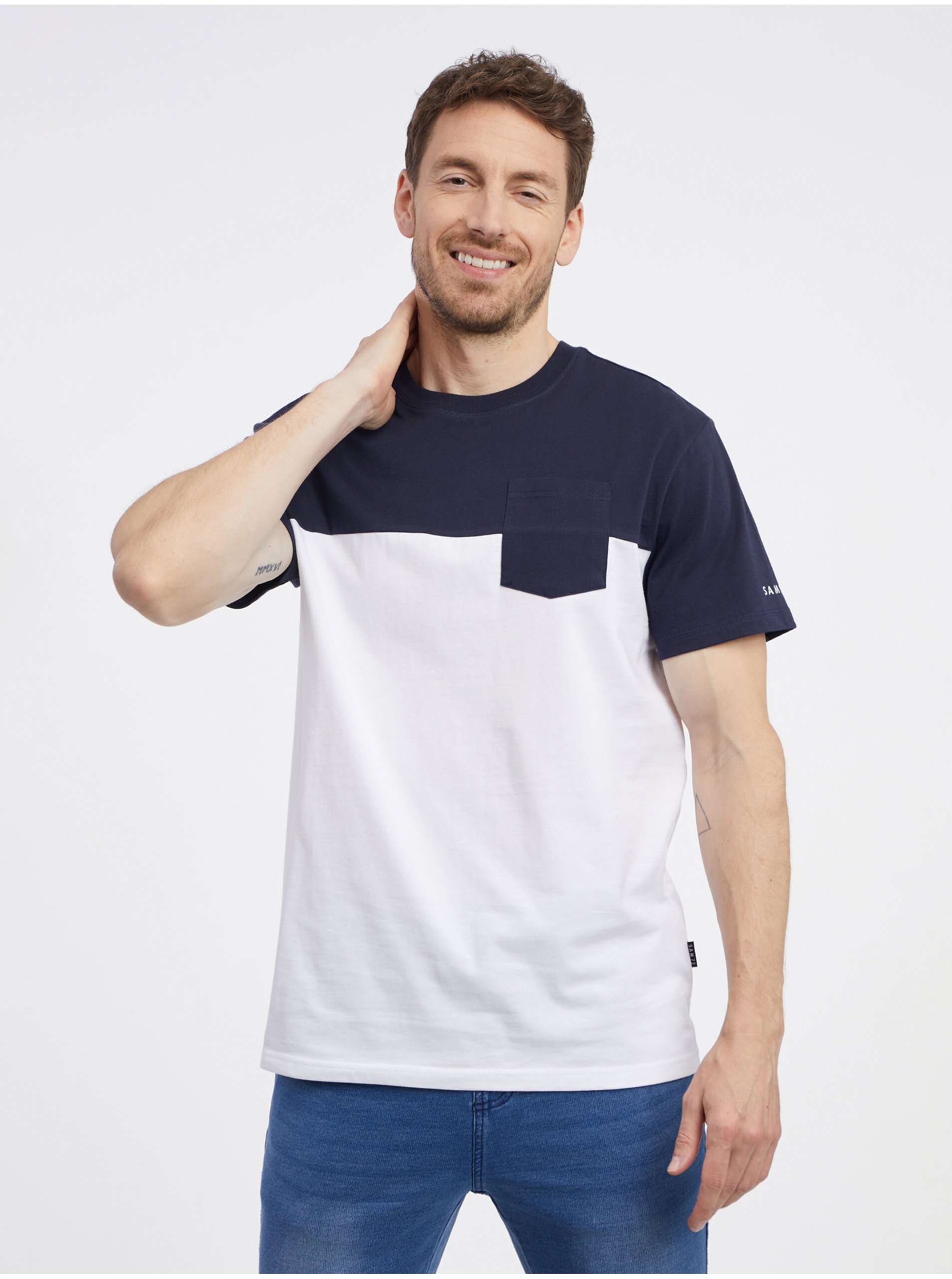 Lacno Modro-biele pánske tričko SAM 73 Sirius