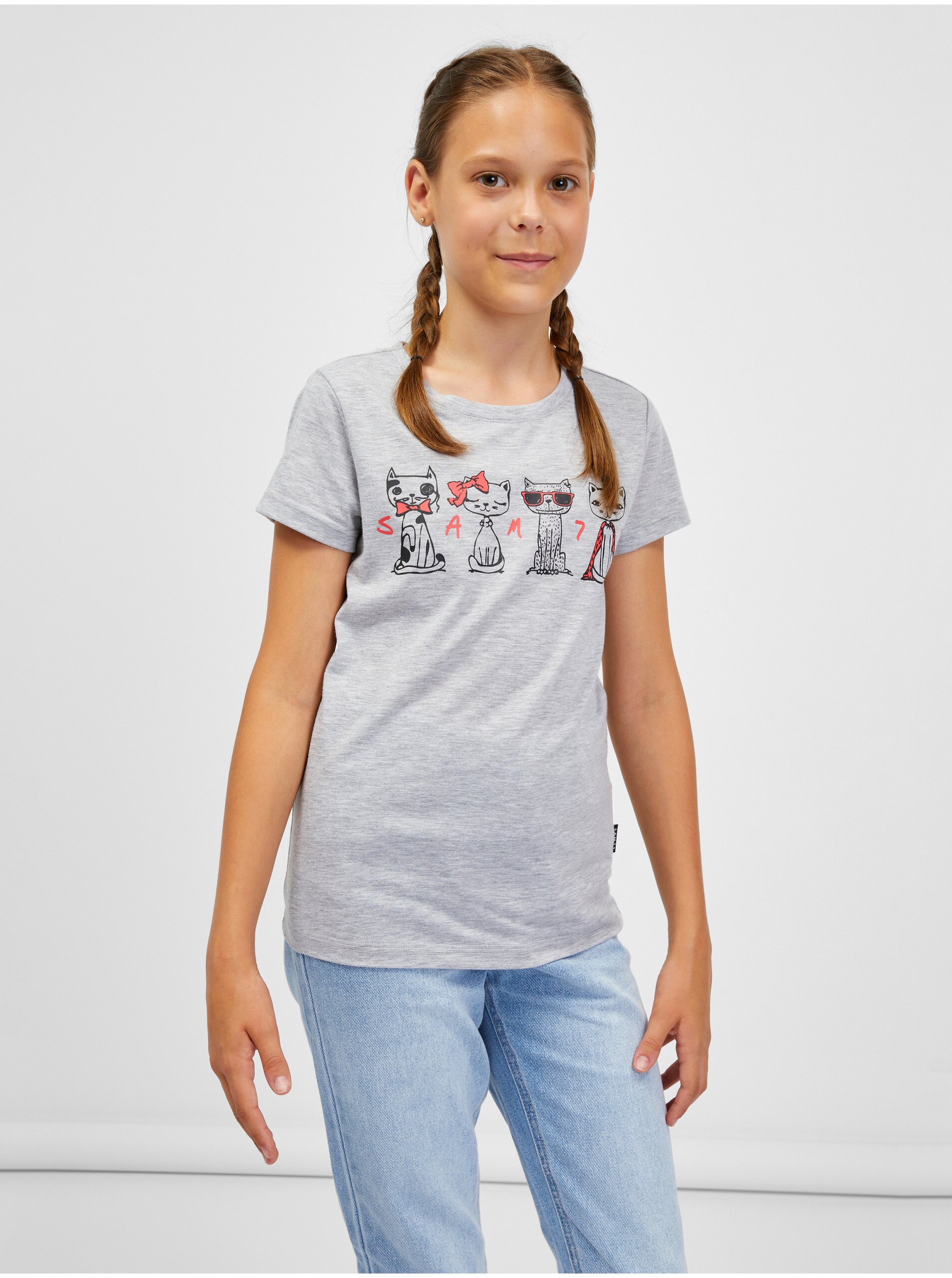 Lacno Svetlosivé dievčenské melírované tričko SAM 73 Axill