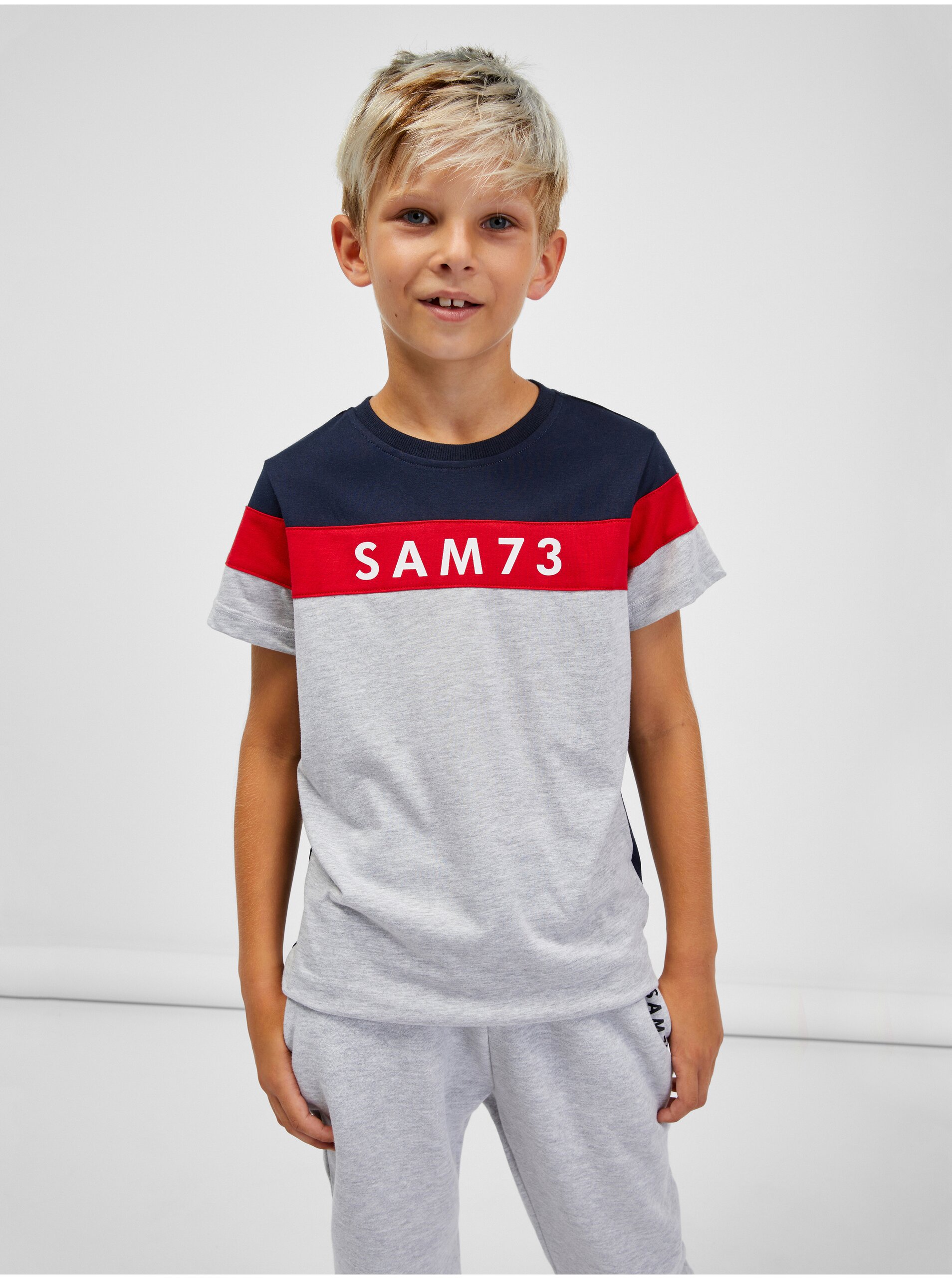 Lacno Modro-sivé chlapčenské melírované tričko SAM 73 Kallan