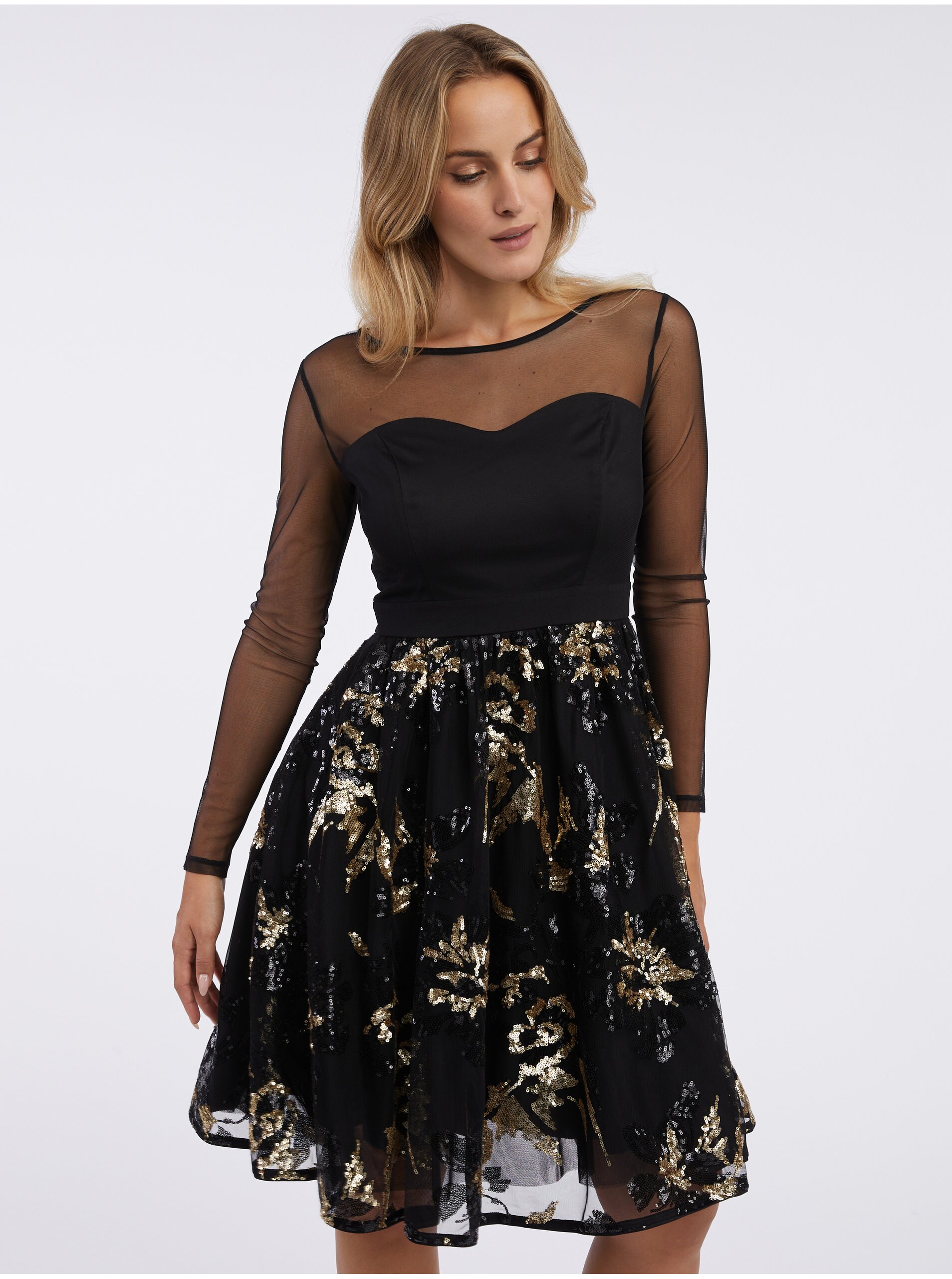 E-shop Čierne dámske šaty s flitrami ORSAY
