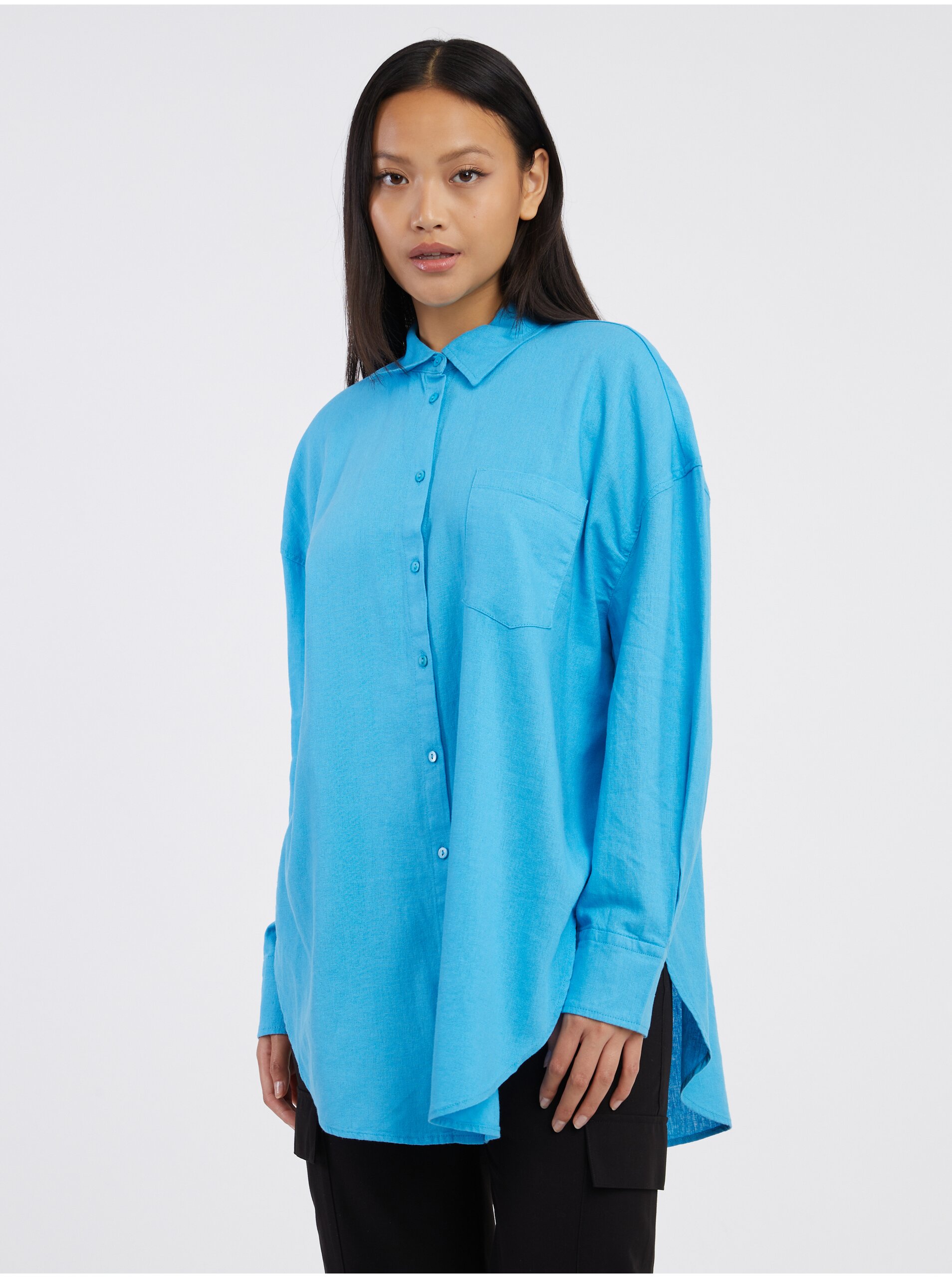 E-shop Modrá dámská lněná košile ONLY Corina