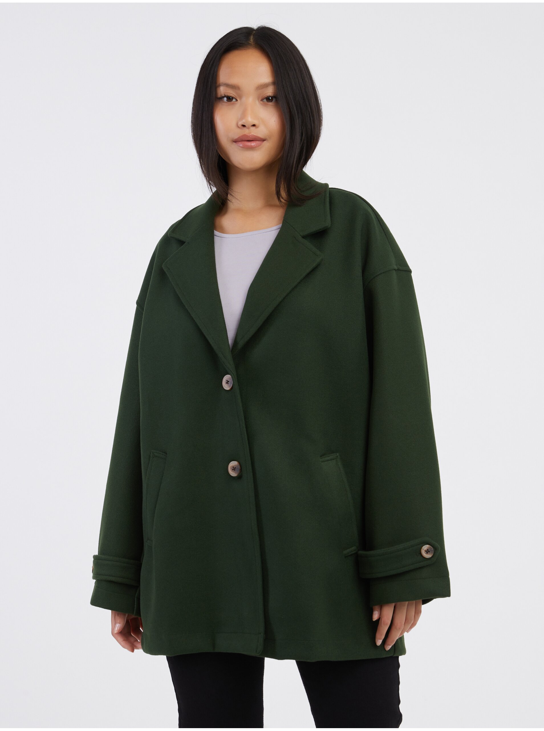 Levně Tmavě zelený dámský kabát Noisy May Alicia