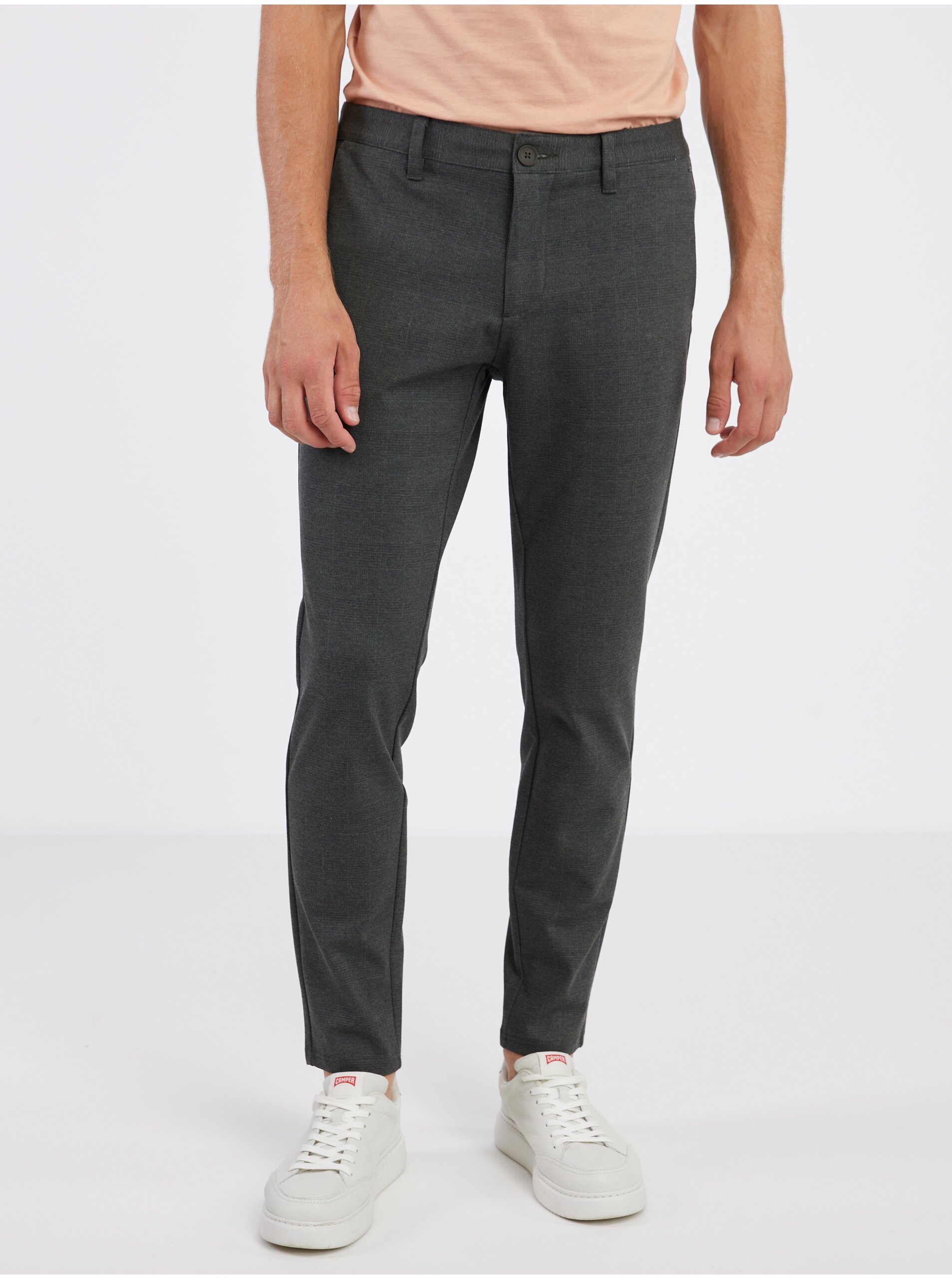 E-shop Tmavě šedé pánské žíhané chino kalhoty ONLY & SONS Mark