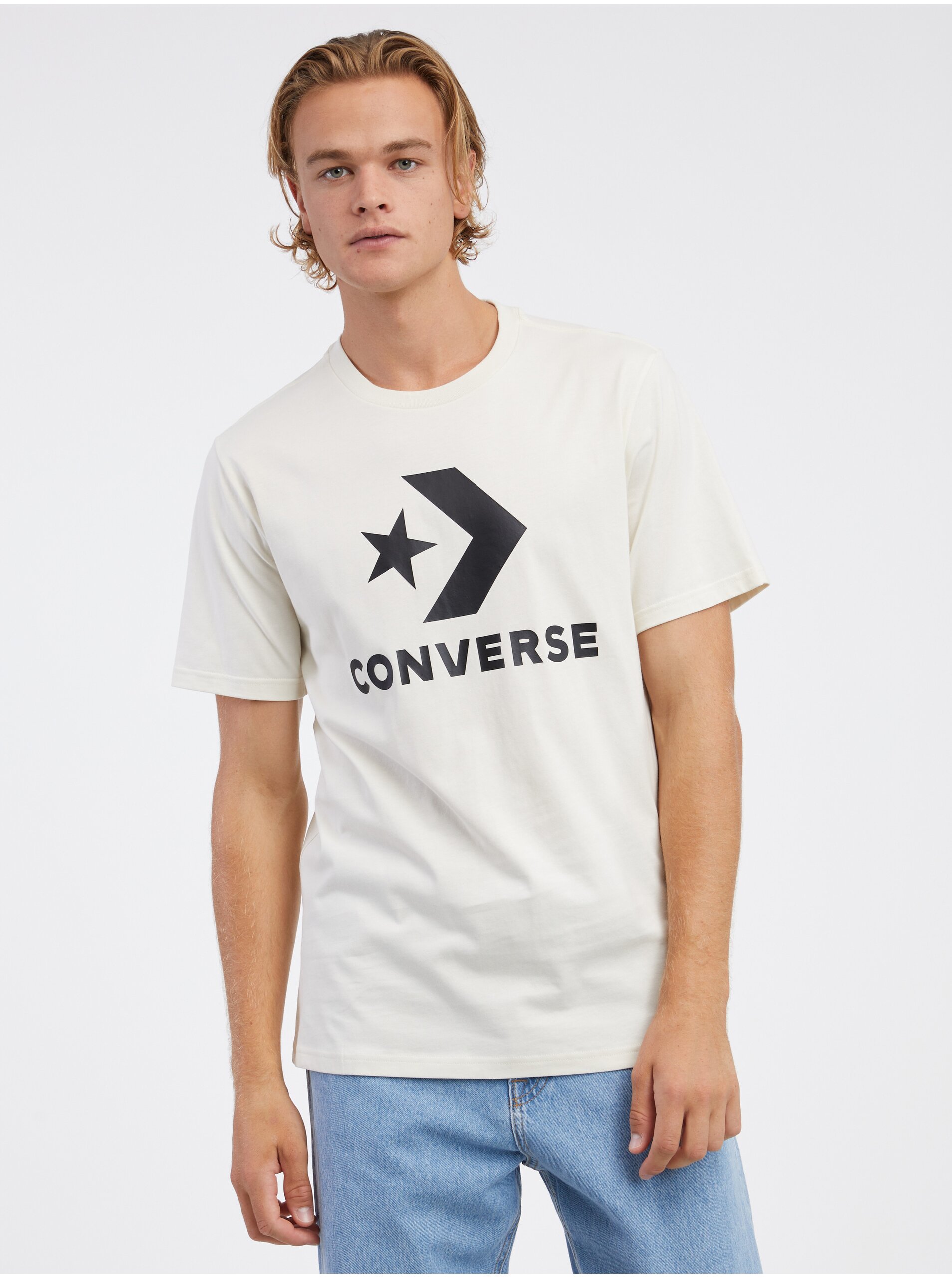 Levně Krémové unisex tričko Converse Go-To Star Chevron