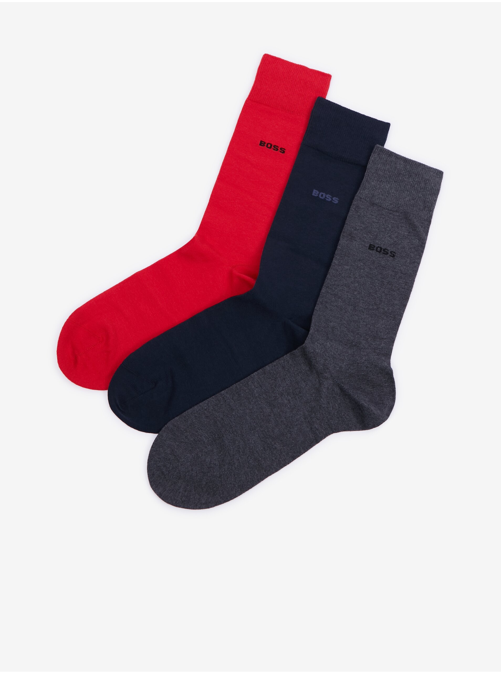 Lacno Súprava troch párov pánskych ponožiek v tmavo šedej, čiernej a červenej farbe BOSS