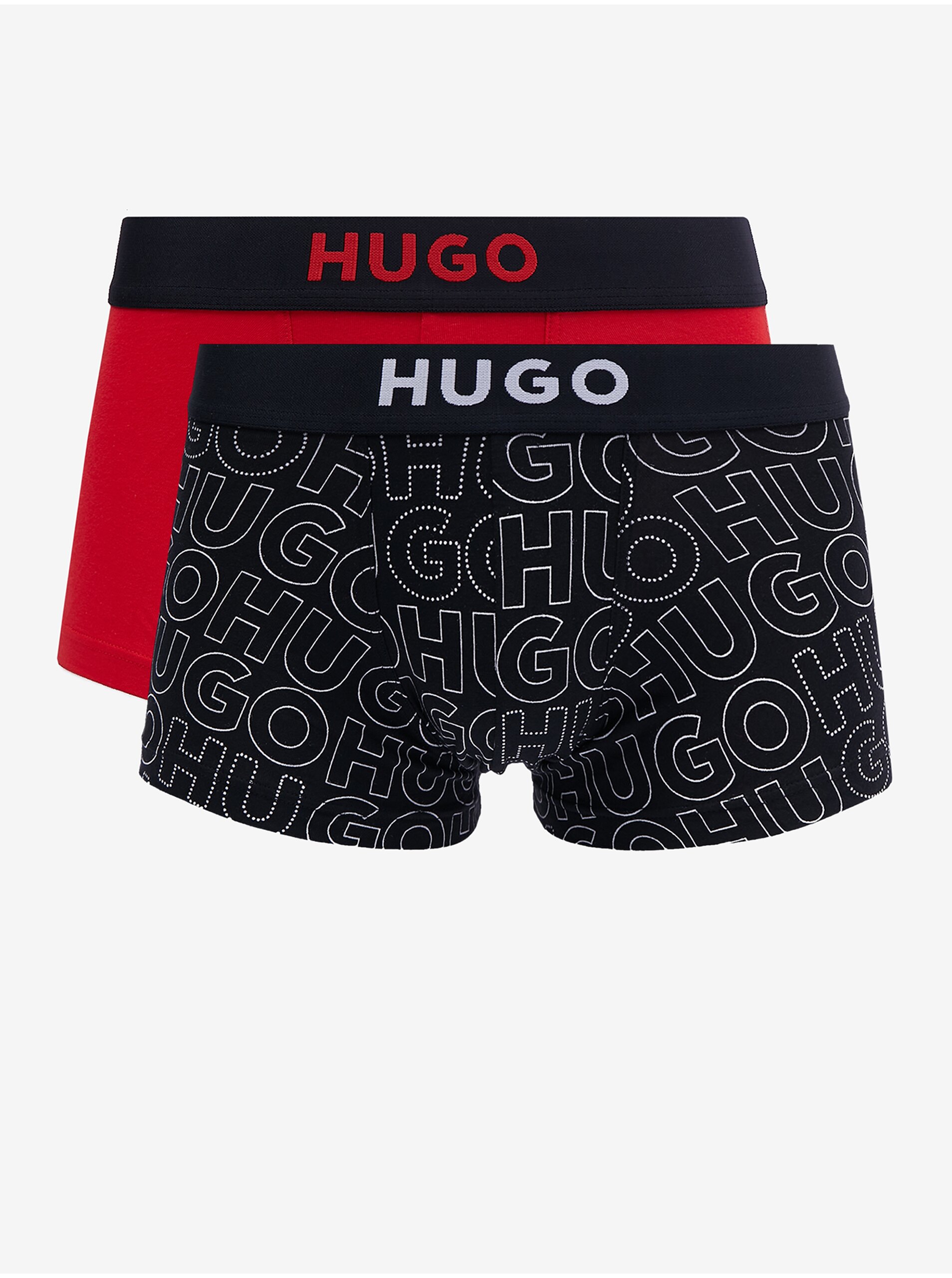 Lacno Súprava dvoch pánskych boxeriek v čiernej a červenej farbe HUGO