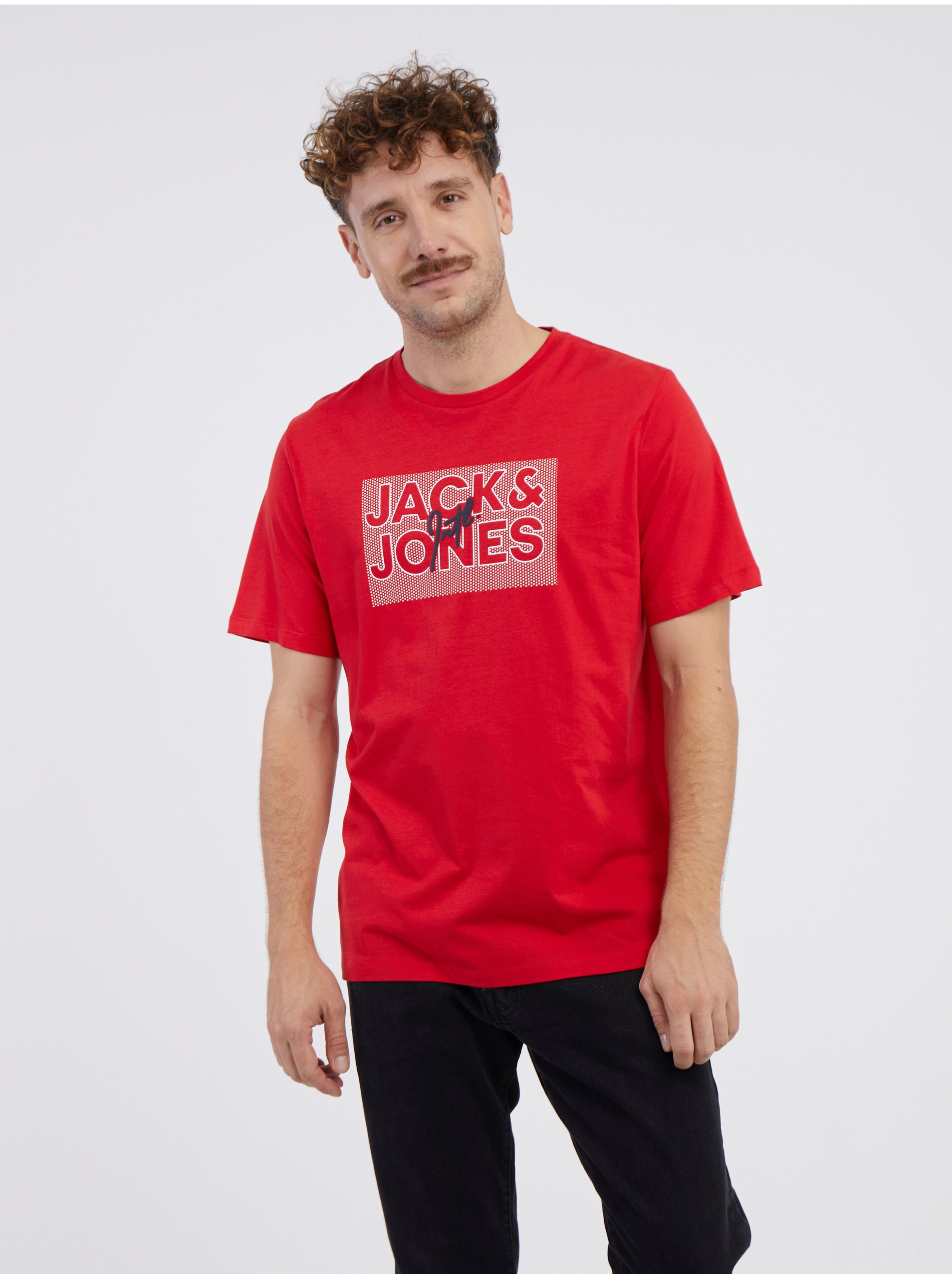 Lacno Červené pánske tričko Jack & Jones Marius