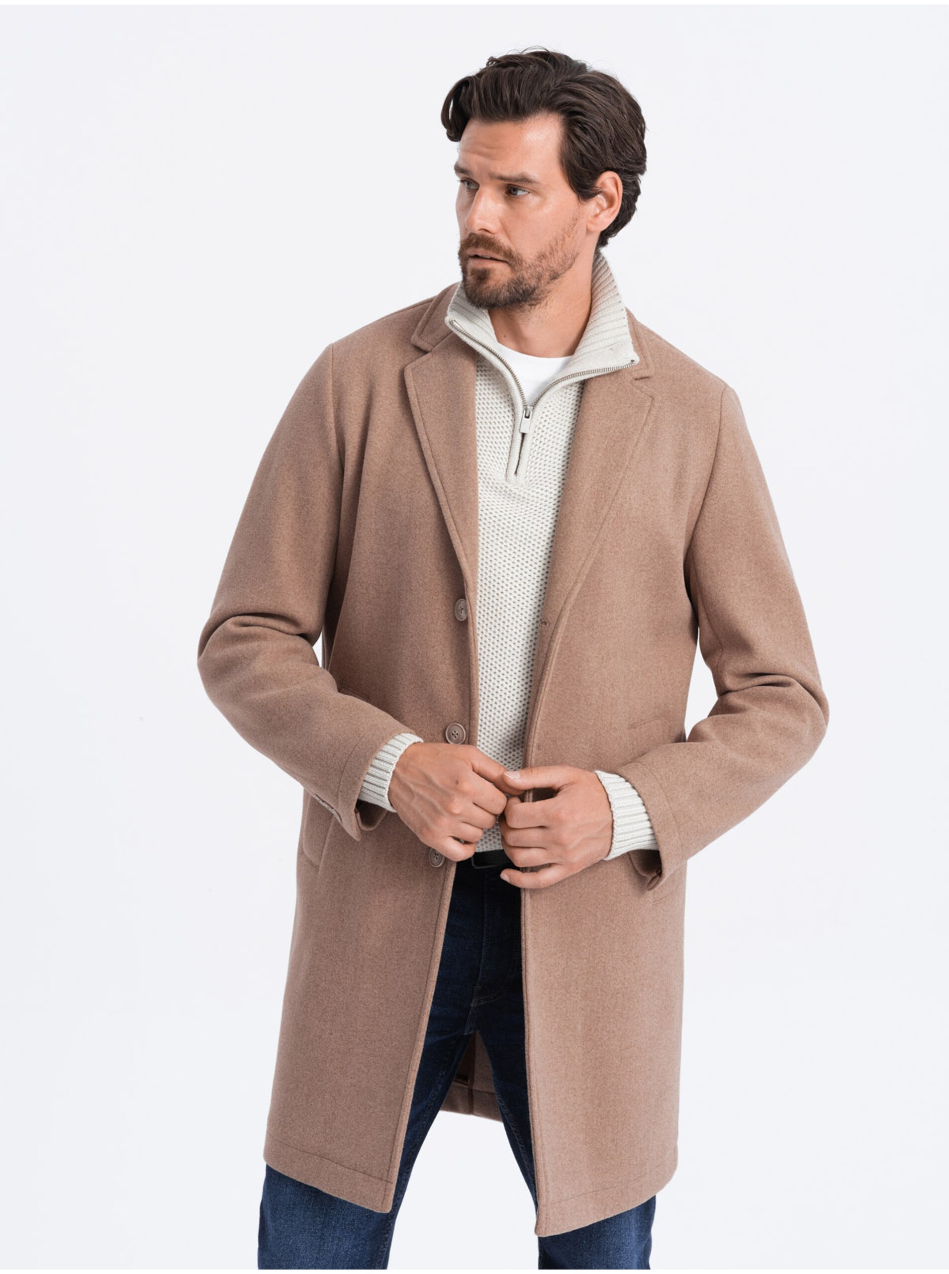 E-shop Světle hnědý pánský lehký kabát Ombre Clothing