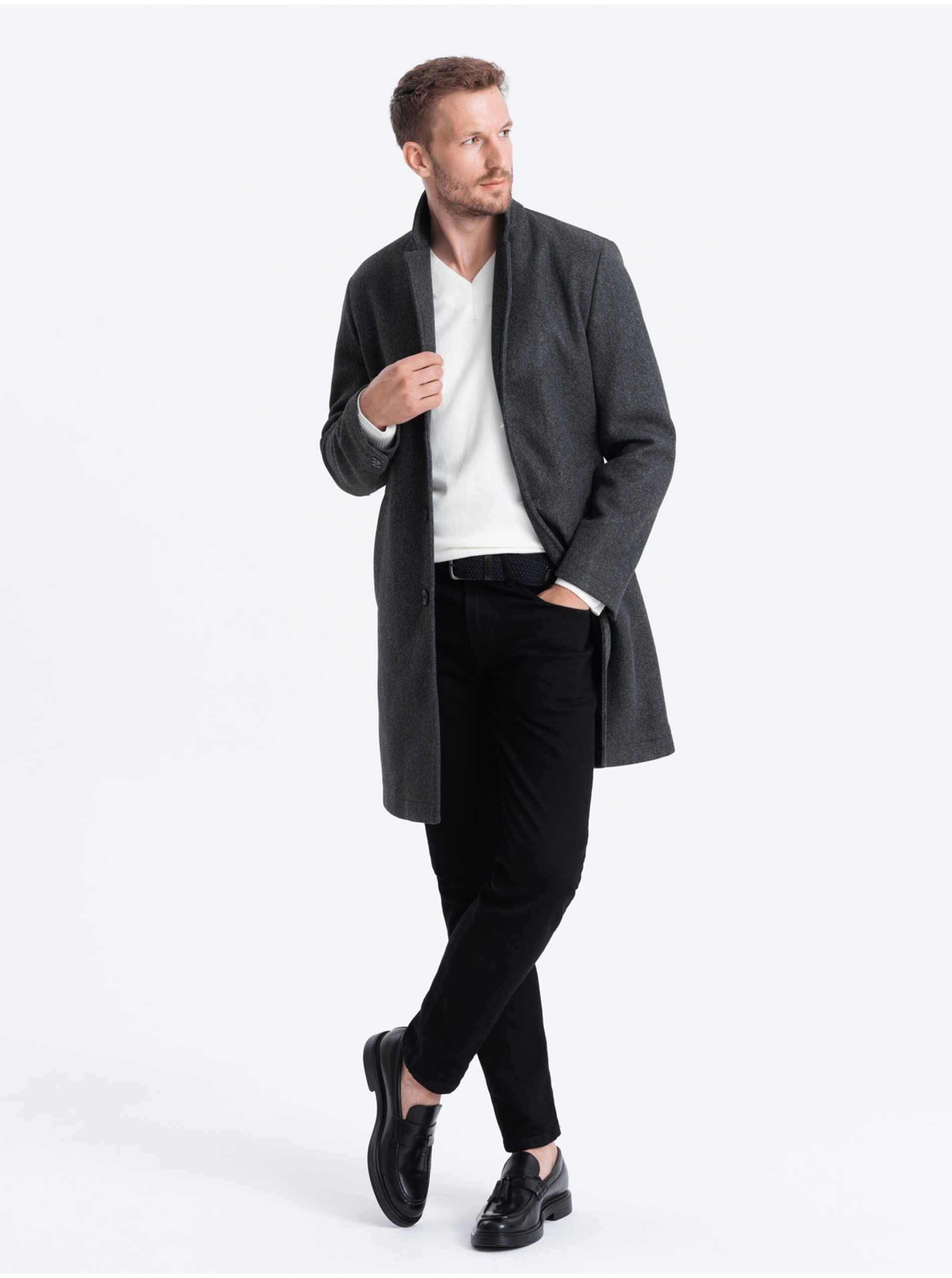 Levně Tmavě šedý pánský lehký kabát Ombre Clothing