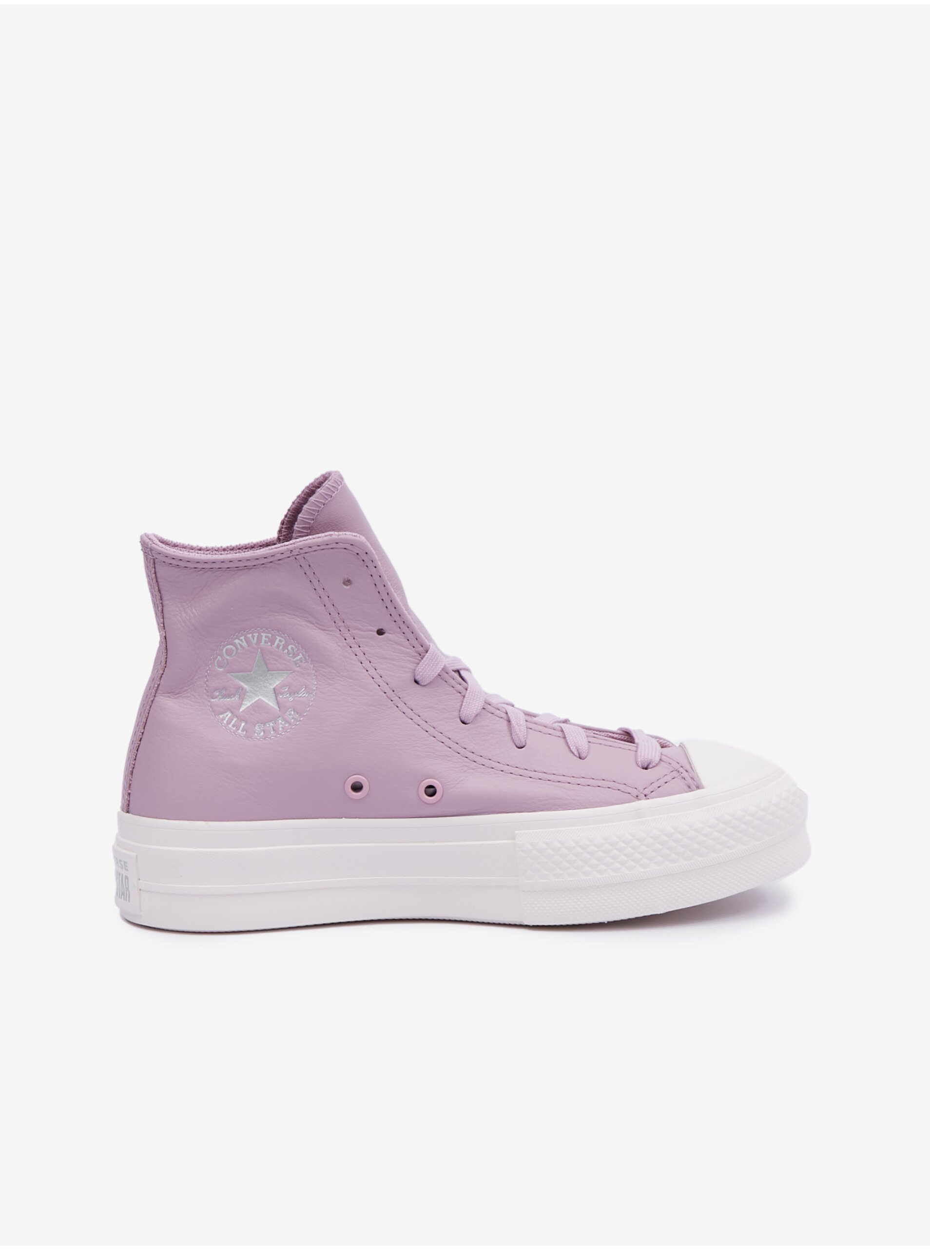 Lacno Svetlo fialové dámske kožené členkové tenisky na platforme Converse Chuck Taylor All Star Lift