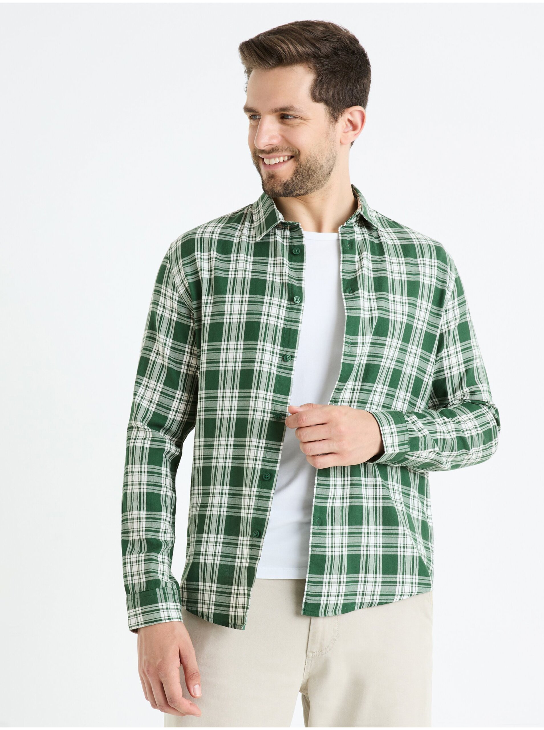 E-shop Zelená pánská košile Celio Fadro