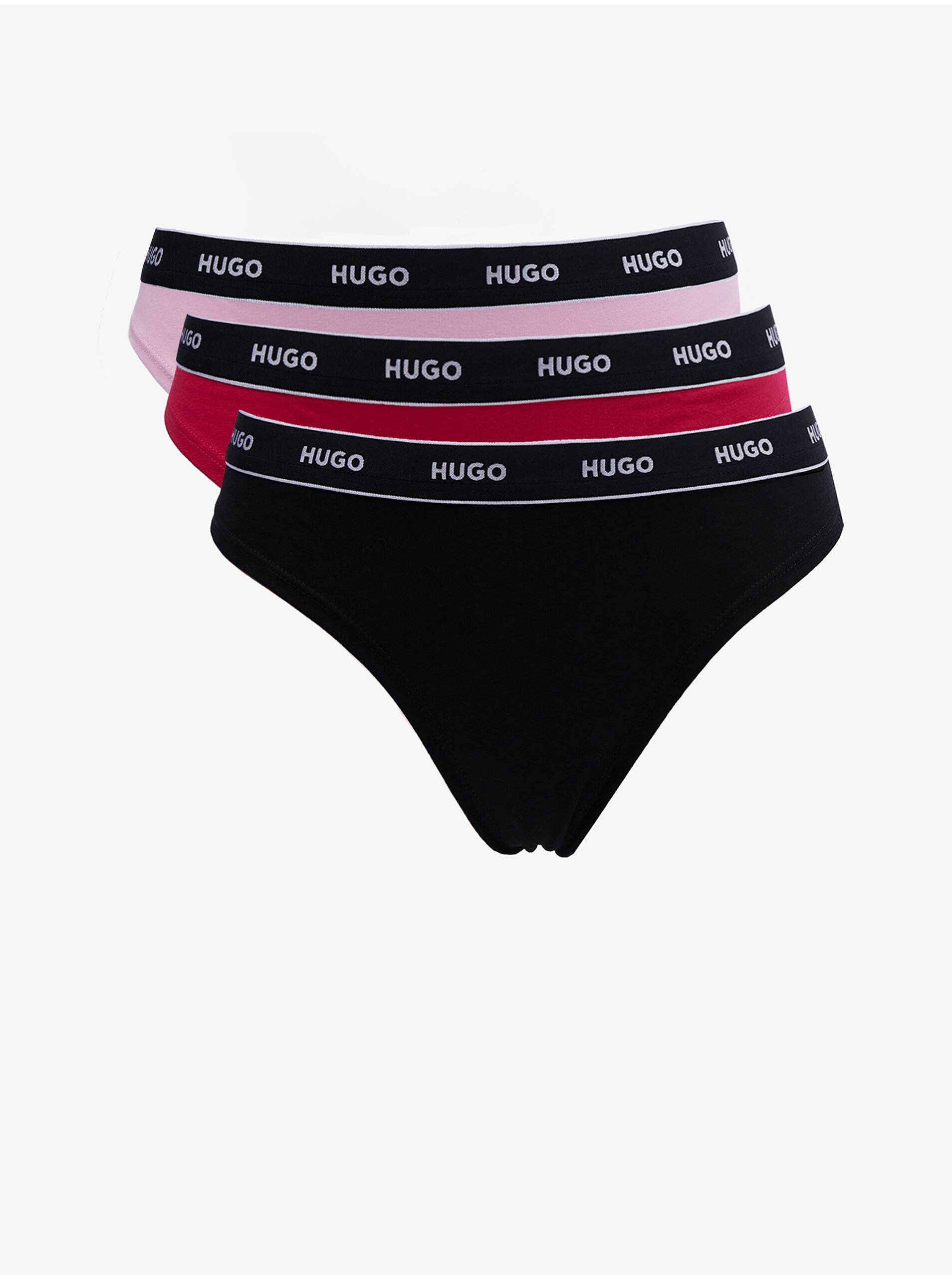 Lacno Súprava troch dámskych táng v čiernej, červenej a ružovej farbe HUGO