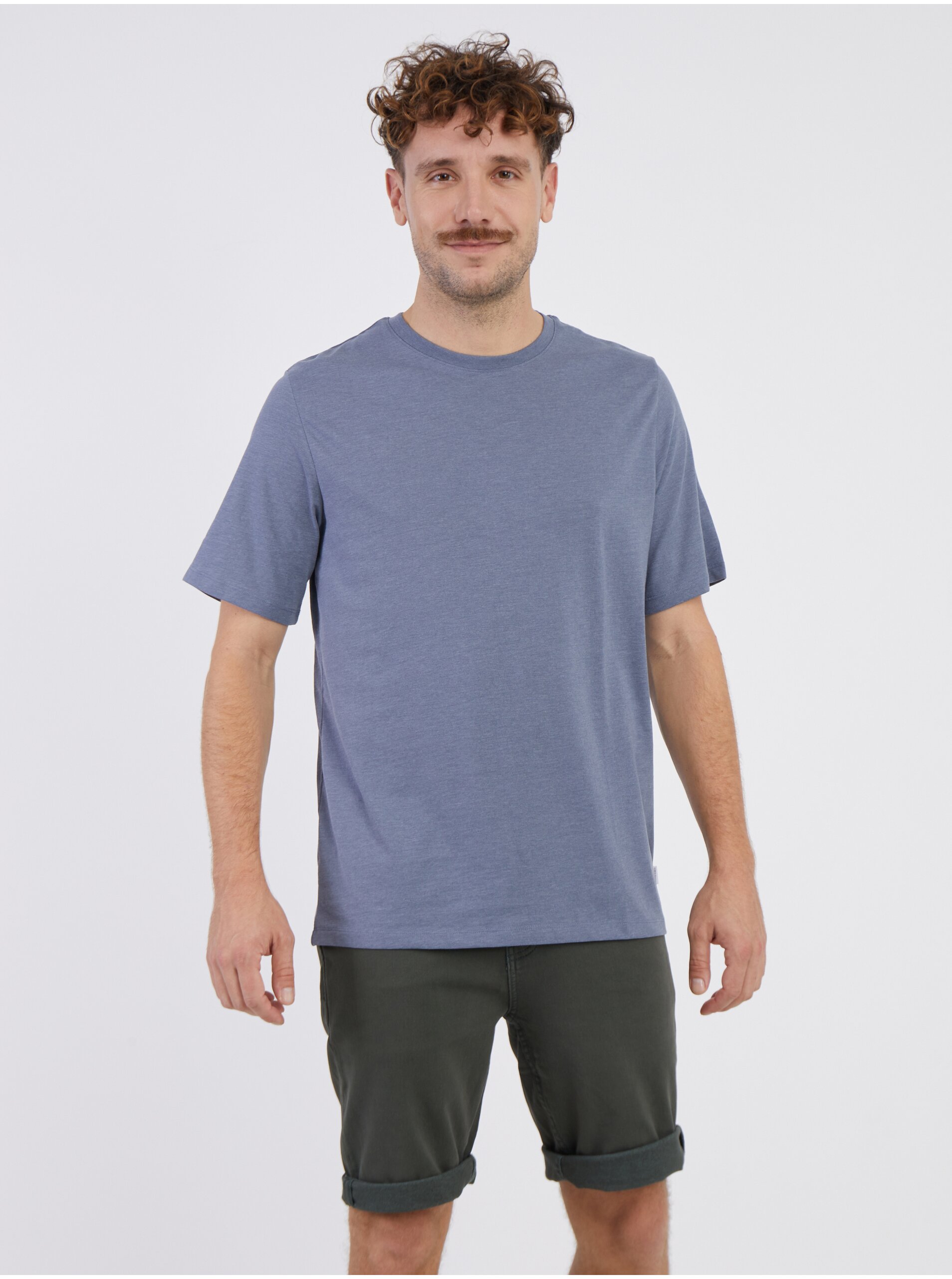 Levně Modré pánské žíhané basic tričko Jack & Jones Organic