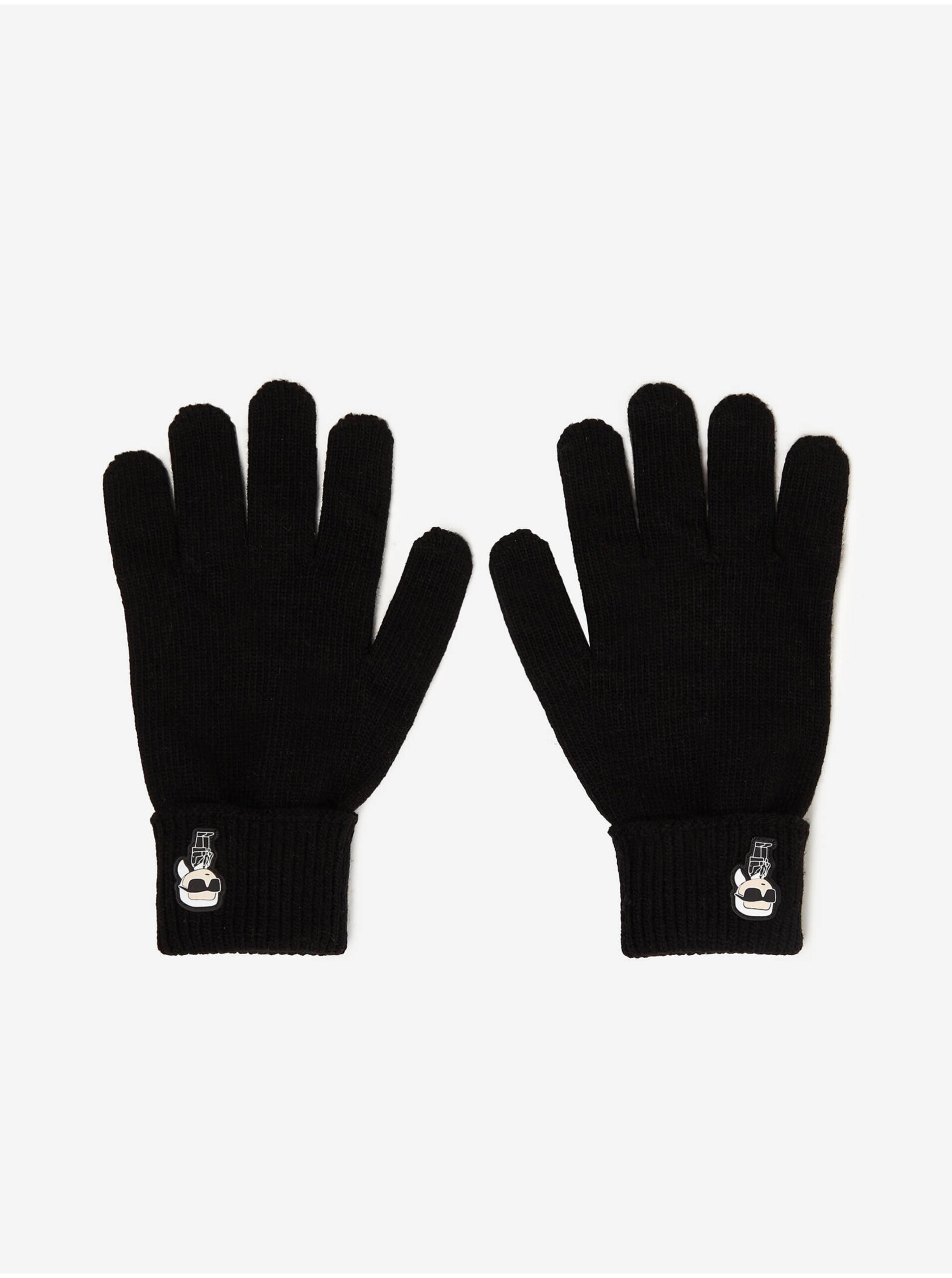 Levně Černé dámské rukavice s příměsí vlny KARL LAGERFELD