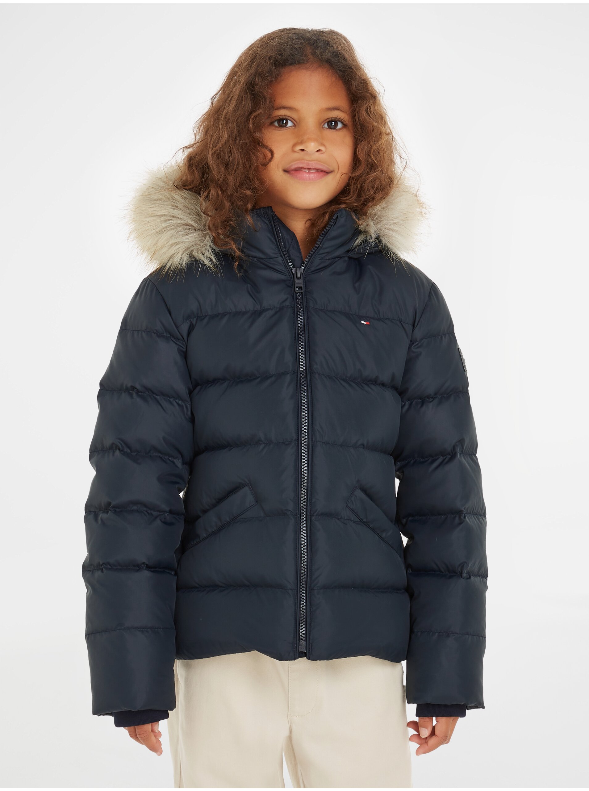 Lacno Tmavomodrá dievčenská prešívaná zimná bunda Tommy Hilfiger