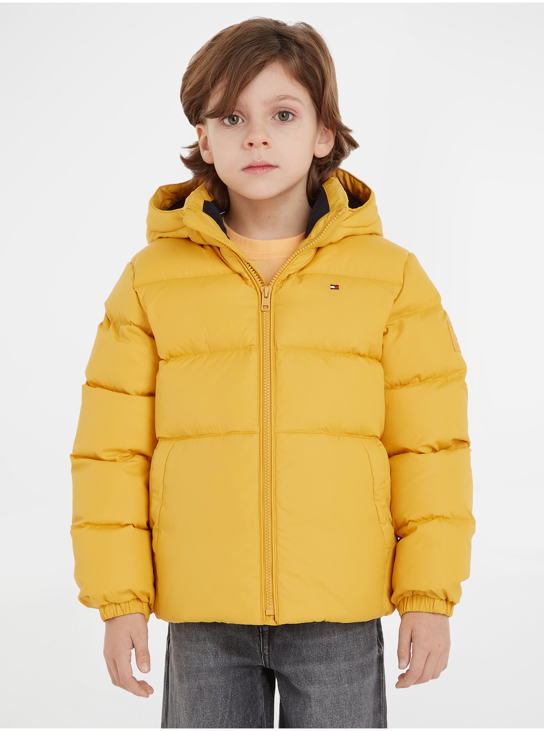 E-shop Žltá chlapčenská prešívaná zimná bunda Tommy Hilfiger