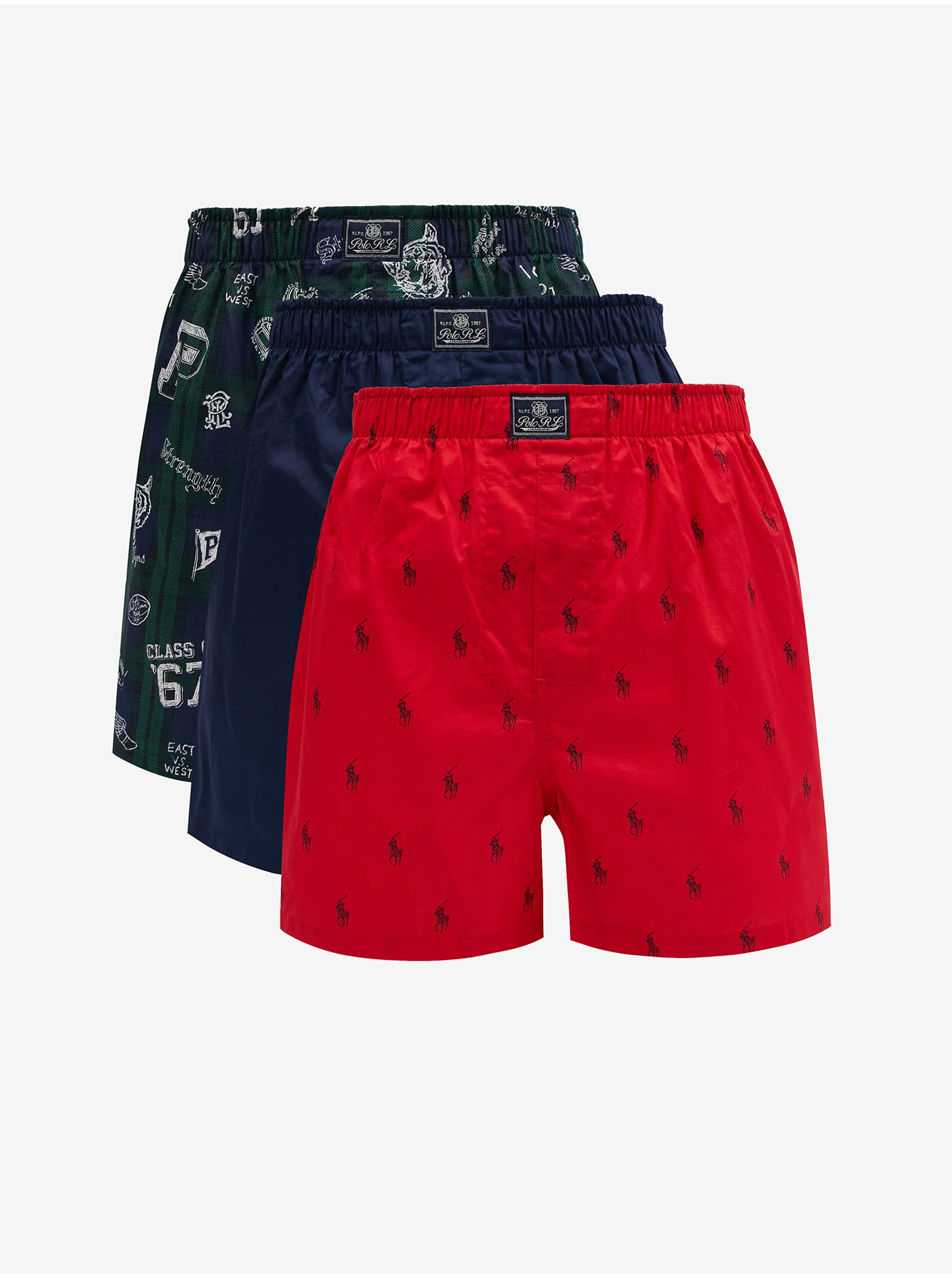 Levně Sada tří pánských trenýrek v červené, modré a zelené barvě Ralph Lauren