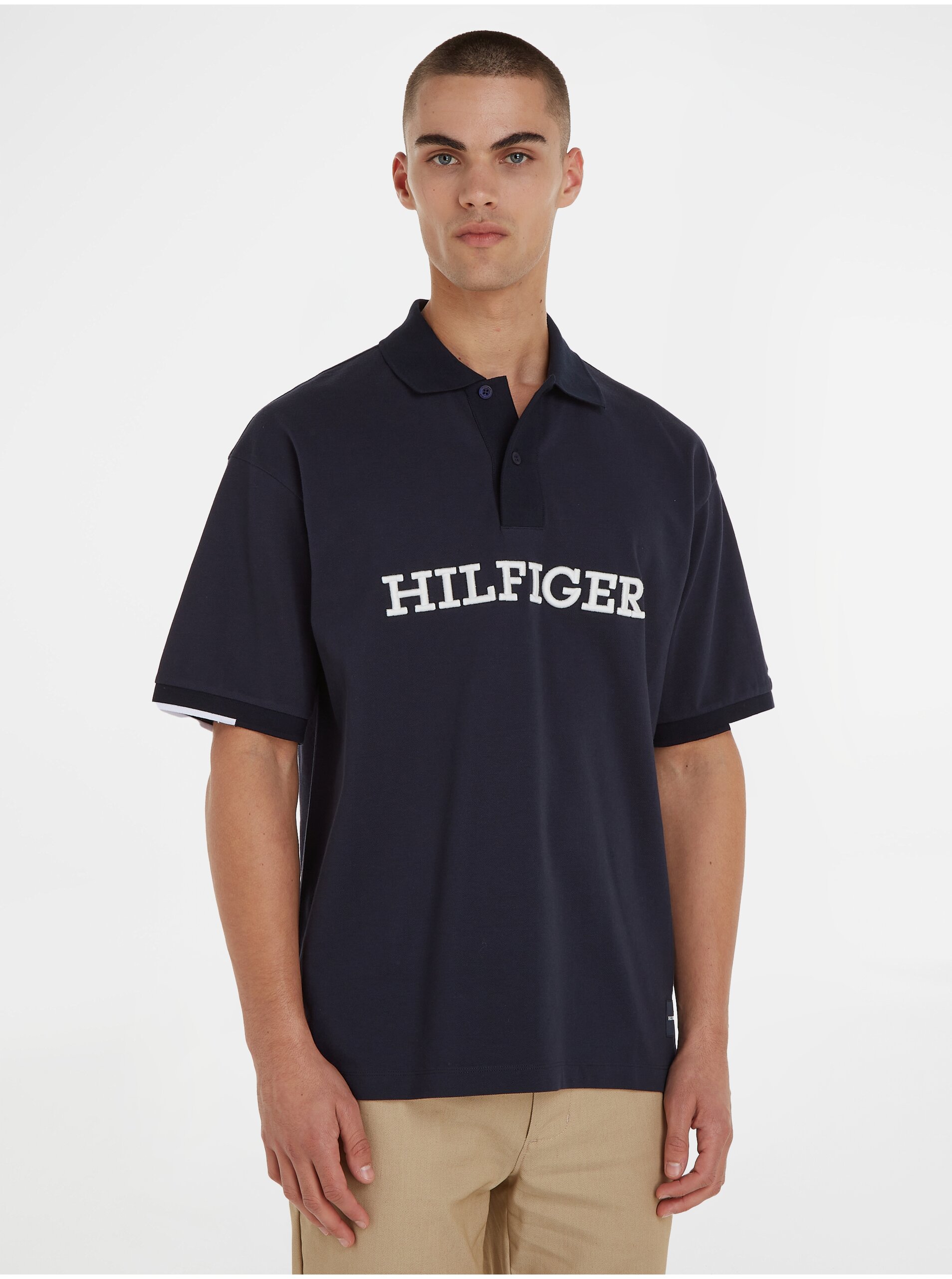 Levně Tmavě modré pánské polo tričko Tommy Hilfiger