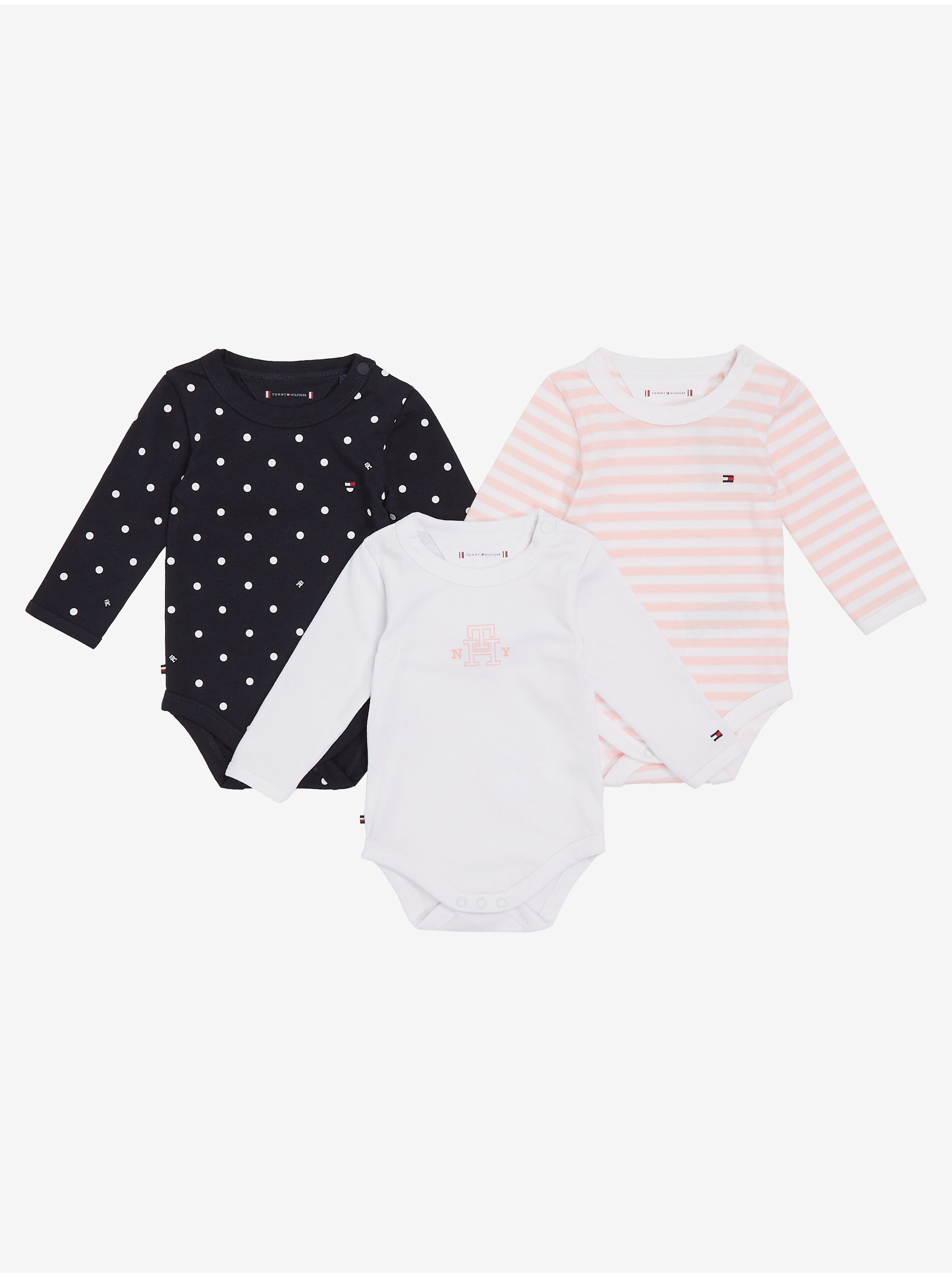 Levně Sada tří dětských body v bílé, černé a růžové barvě Tommy Hilfiger