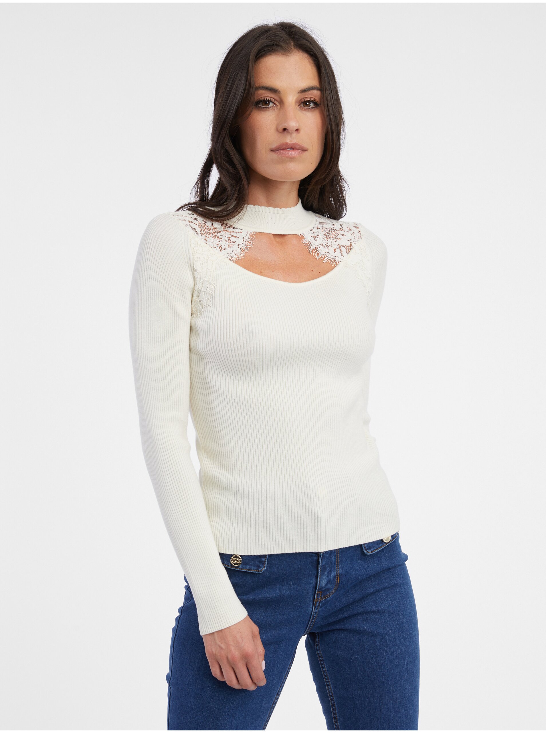 E-shop Krémový dámský lehký svetr s krajkou ORSAY