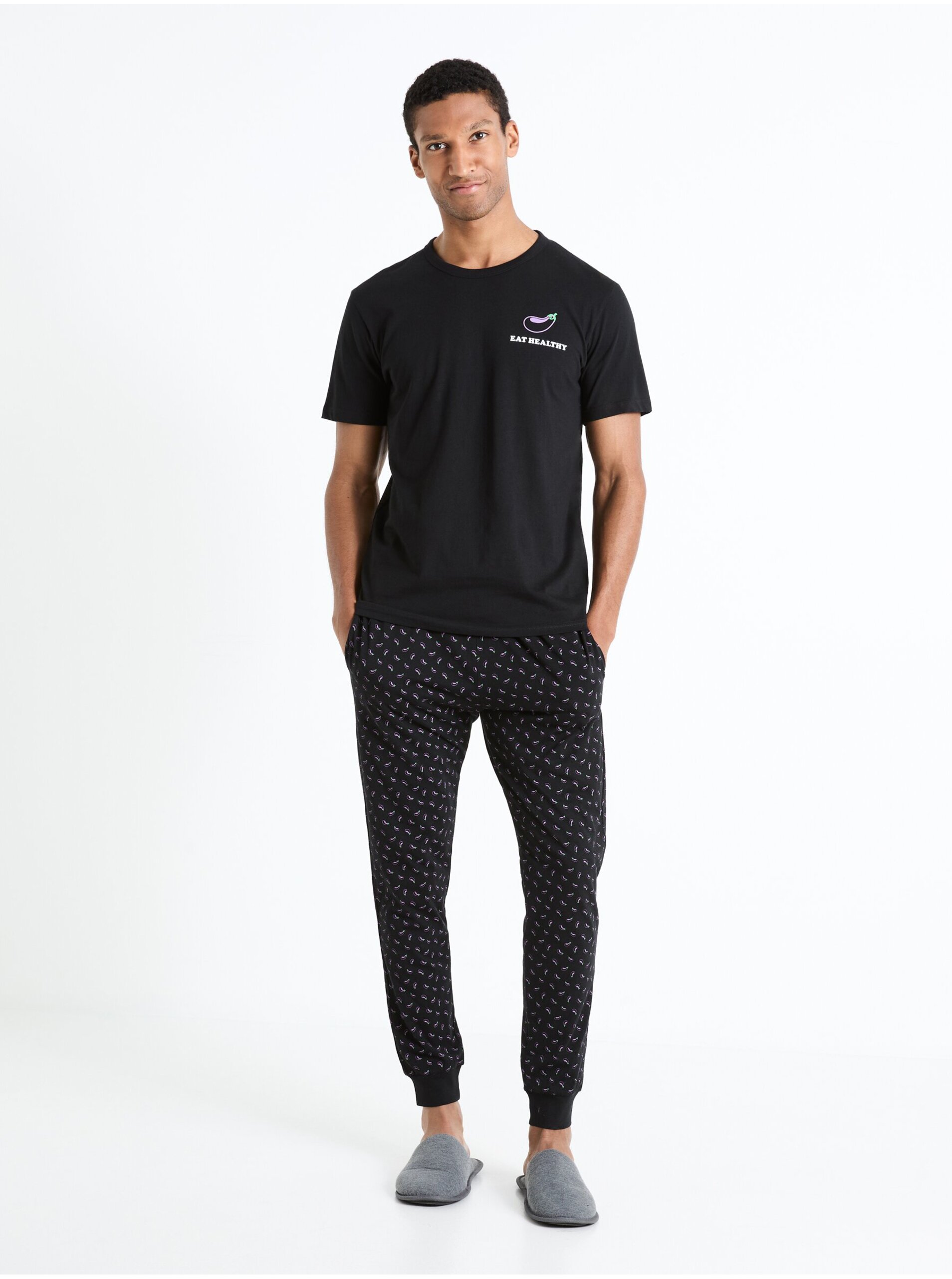 Lacno Čierne pánske vzorované pyžamo Celio Fipyauber