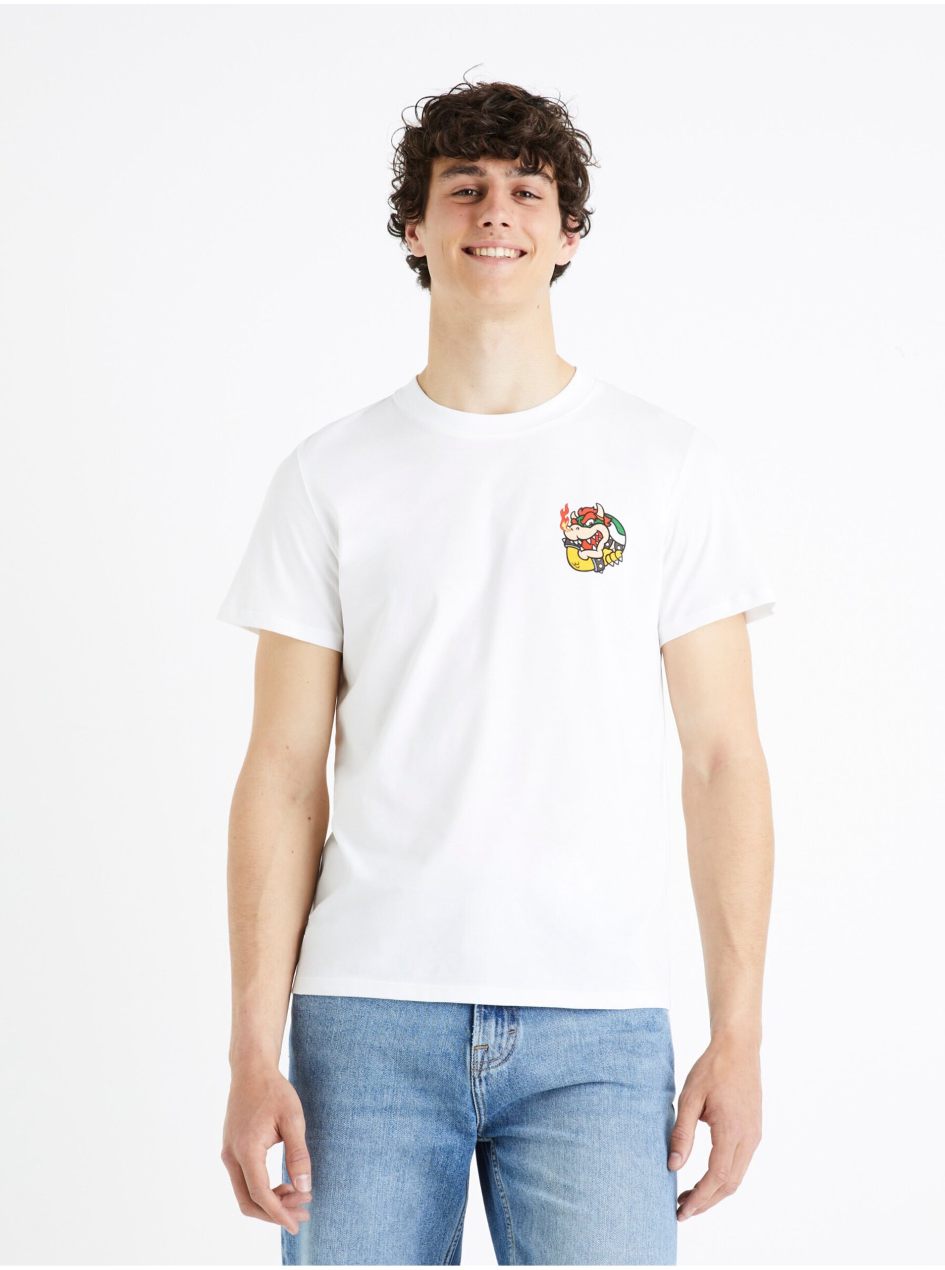 Lacno Biele pánske tričko Celio Super Mario