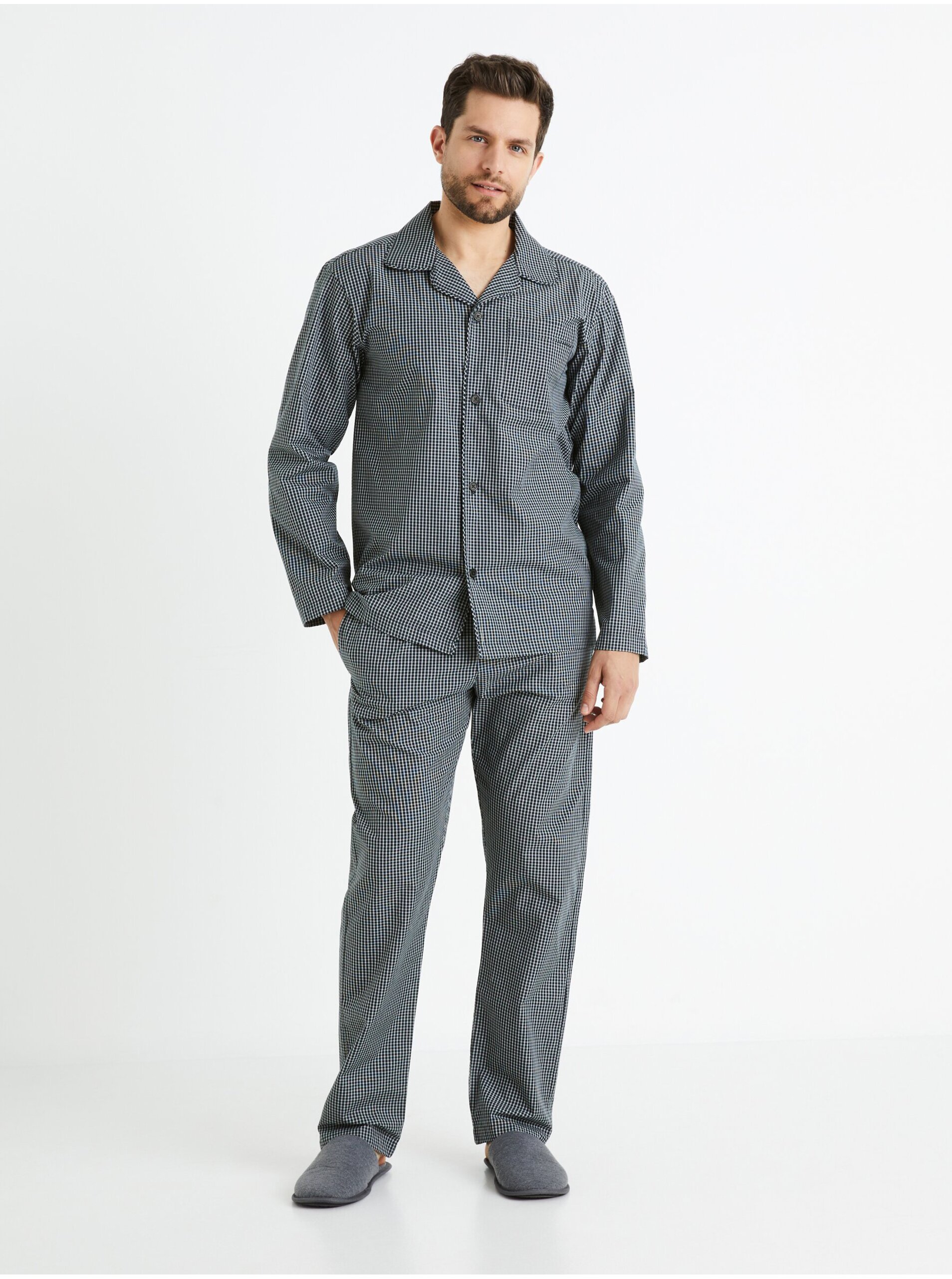 Lacno Tmavomodré pánske vzorované pyžamo Celio Fipycar