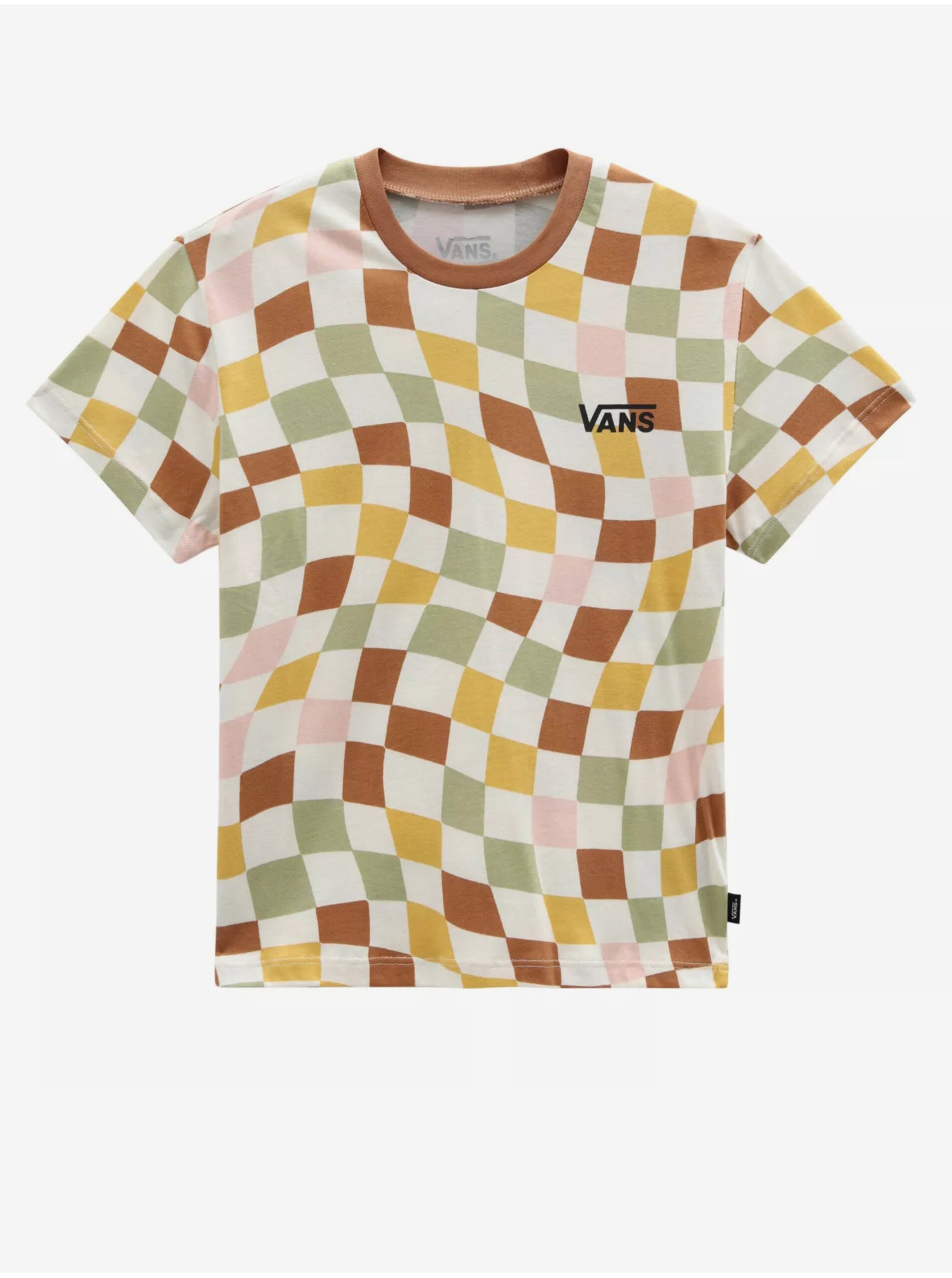Levně Bílo-hnědé holčičí kostkované tričko VANS Checker Print
