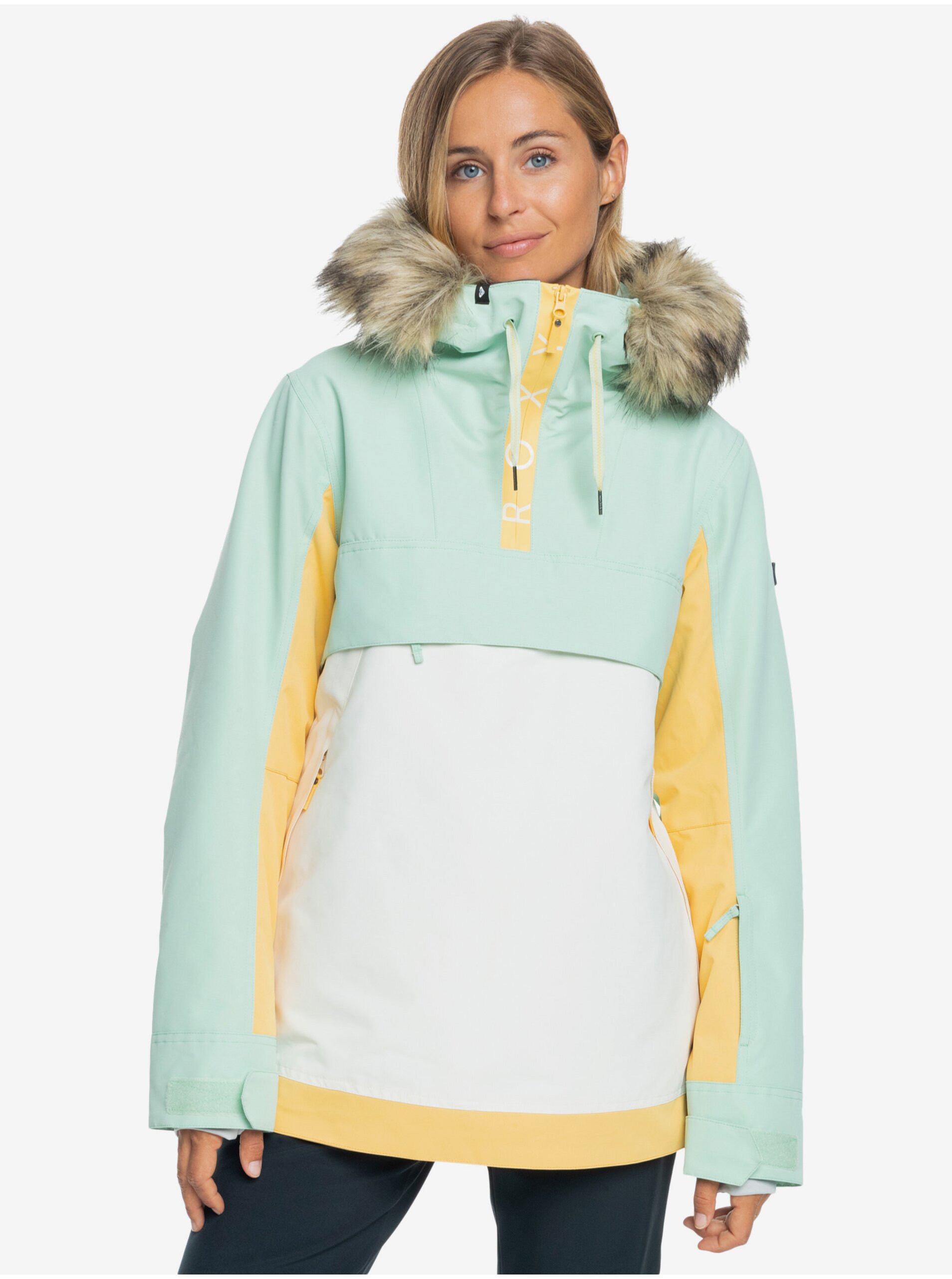 Levně Zeleno-krémová dámská zimní bunda Roxy Shelter