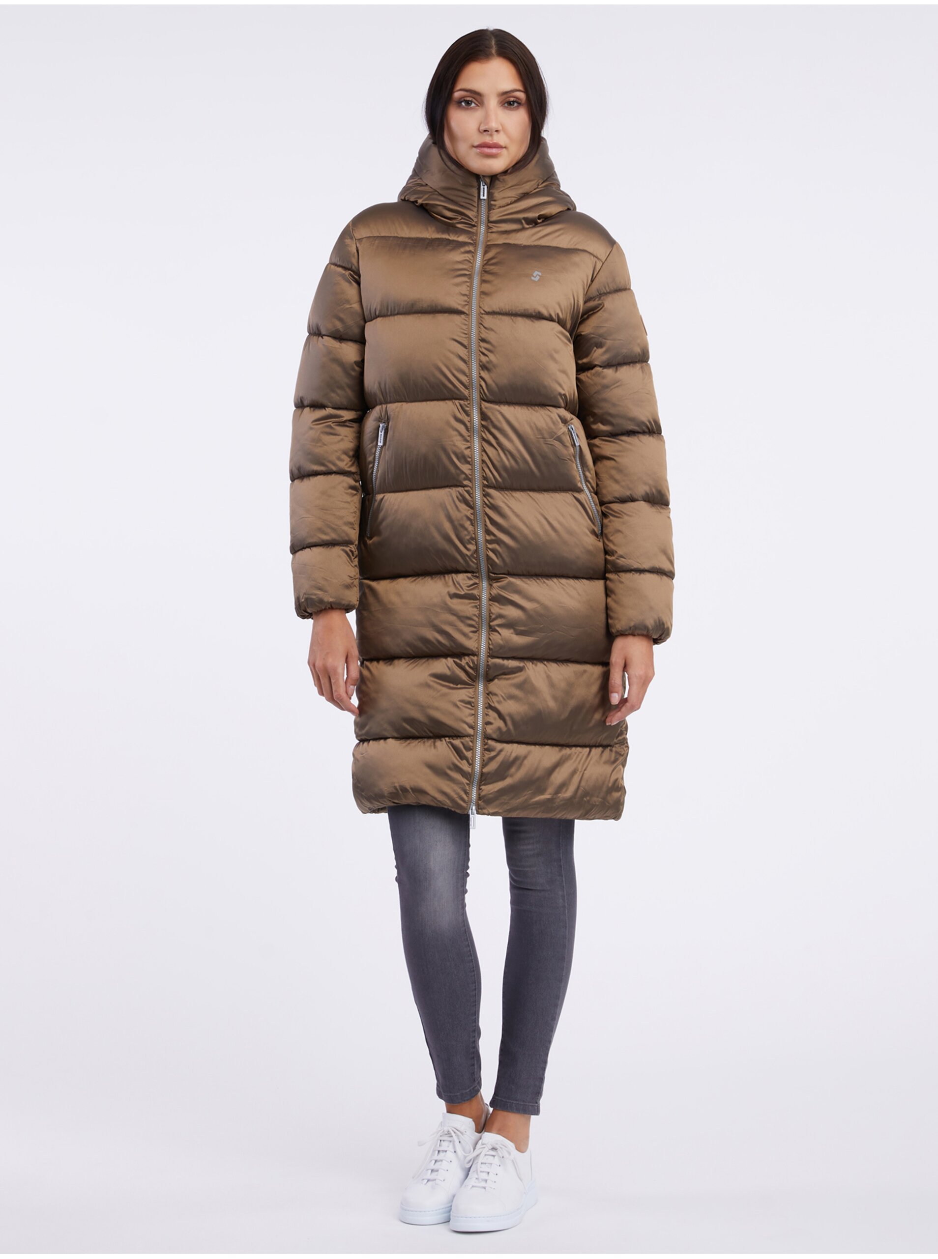 E-shop Hnědý dámský zimní prošívaný kabát SAM 73 Hedvika