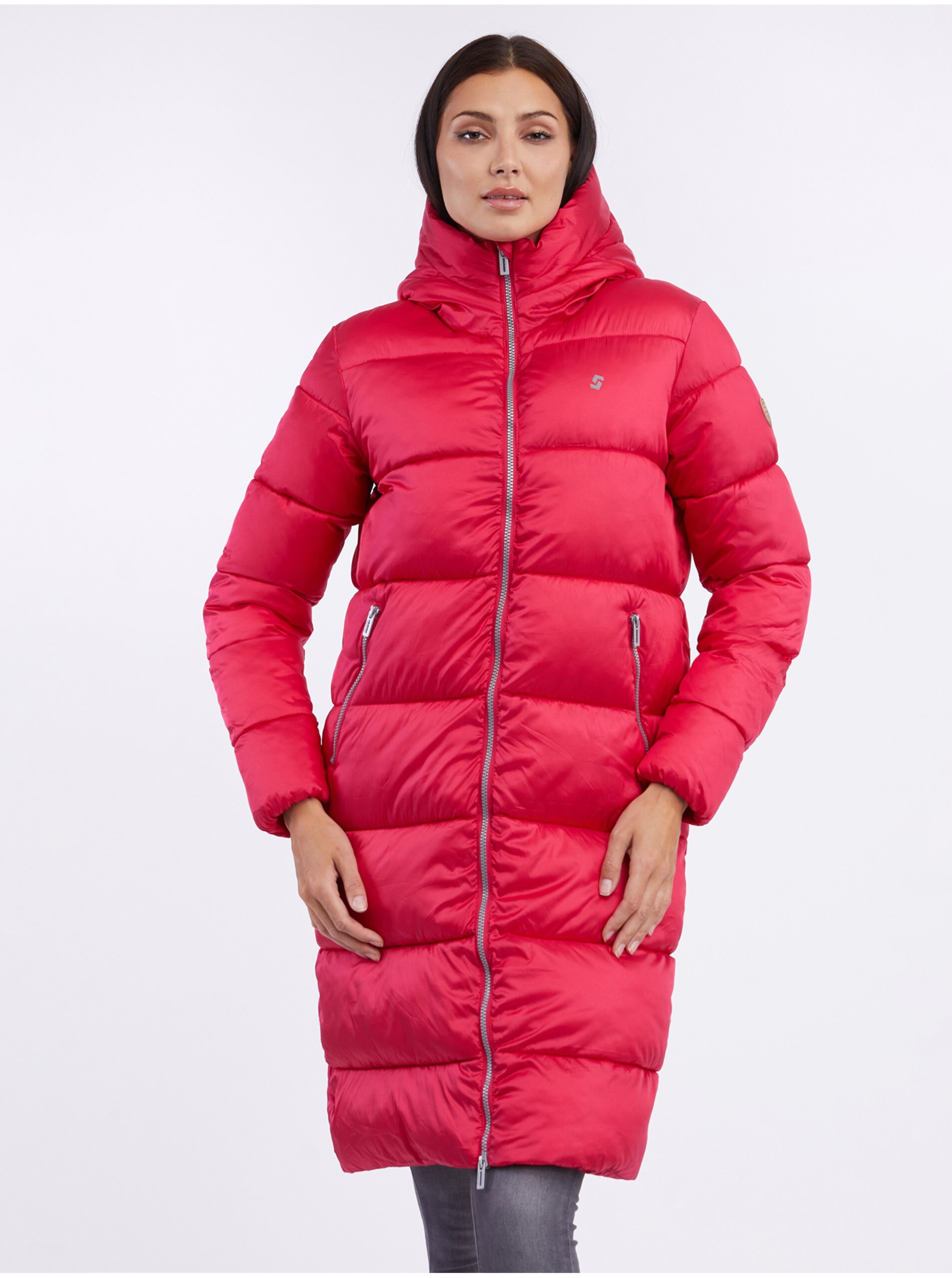 Lacno Tmavo ružový dámsky zimný prešívaný kabát SAM 73 Hedvika