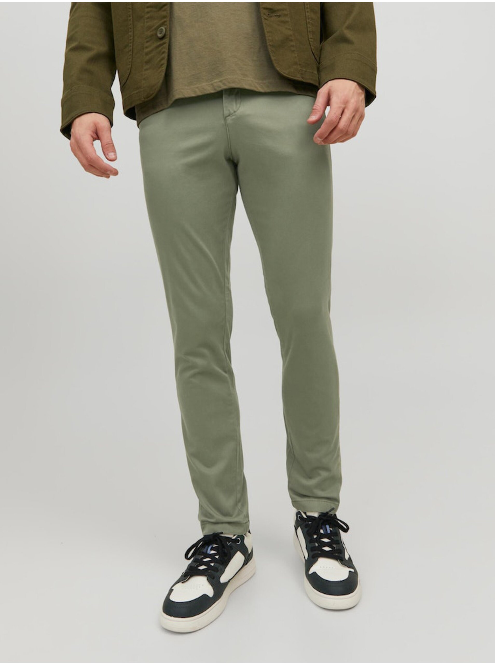 Levně Zelené pánské chino kalhoty Jack & Jones Marco