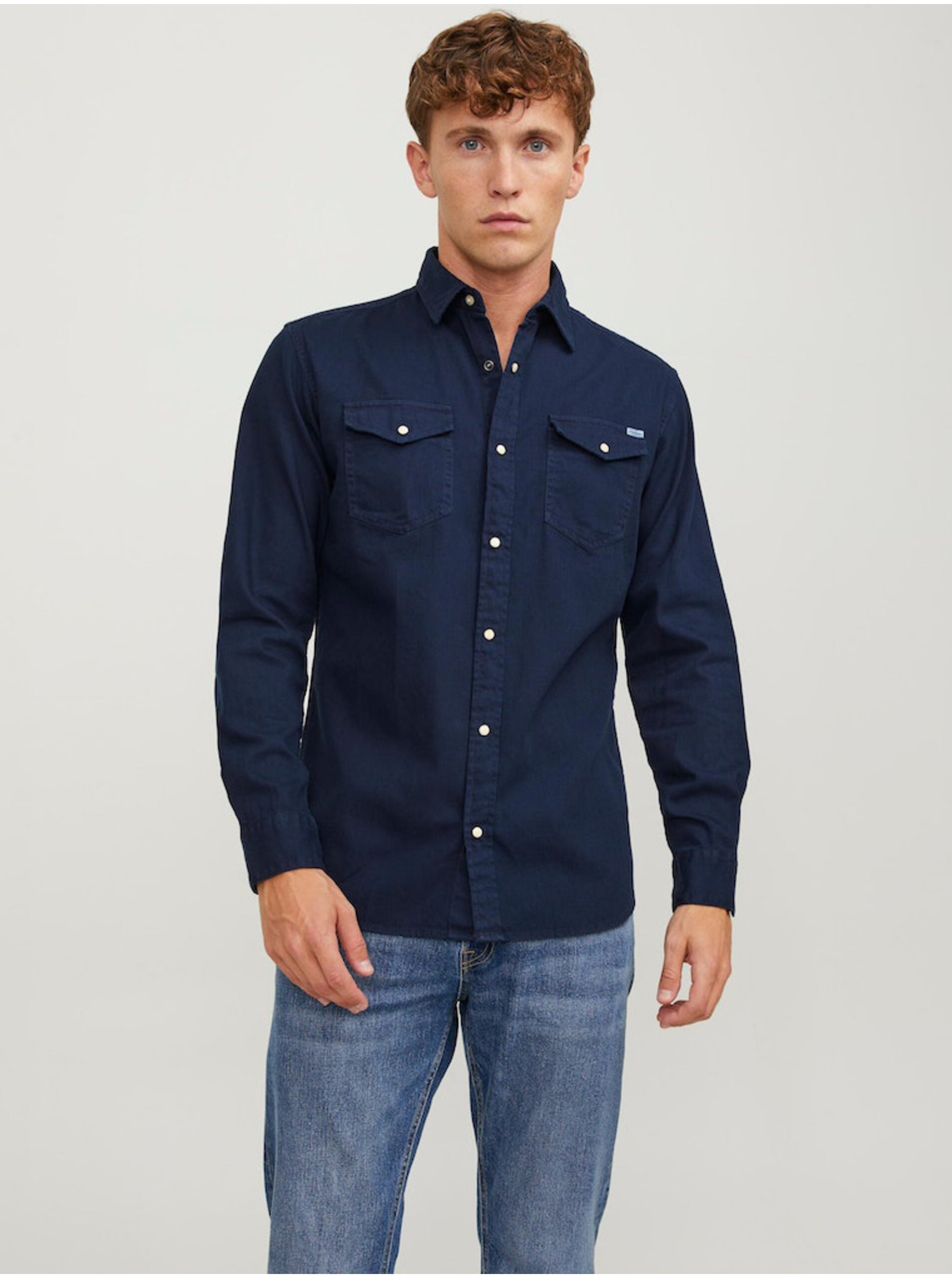E-shop Tmavě modrá pánská džínová košile Jack & Jones Sheridan
