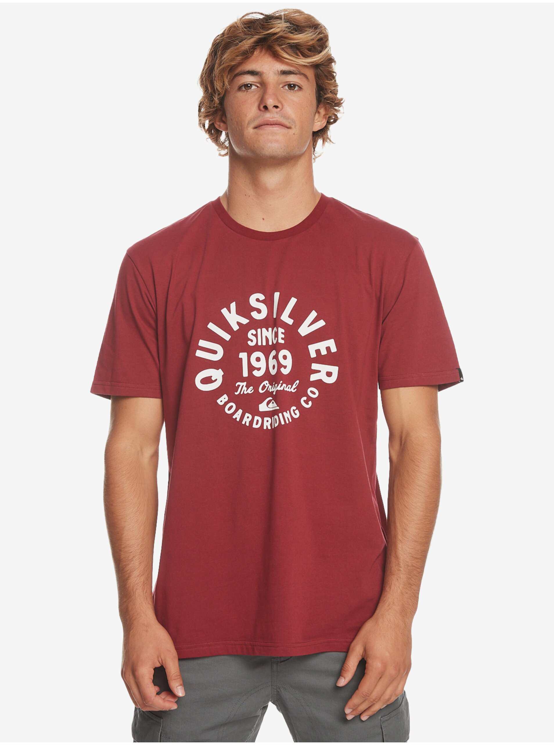 Levně Vínové pánské tričko Quiksilver Circled Script Front