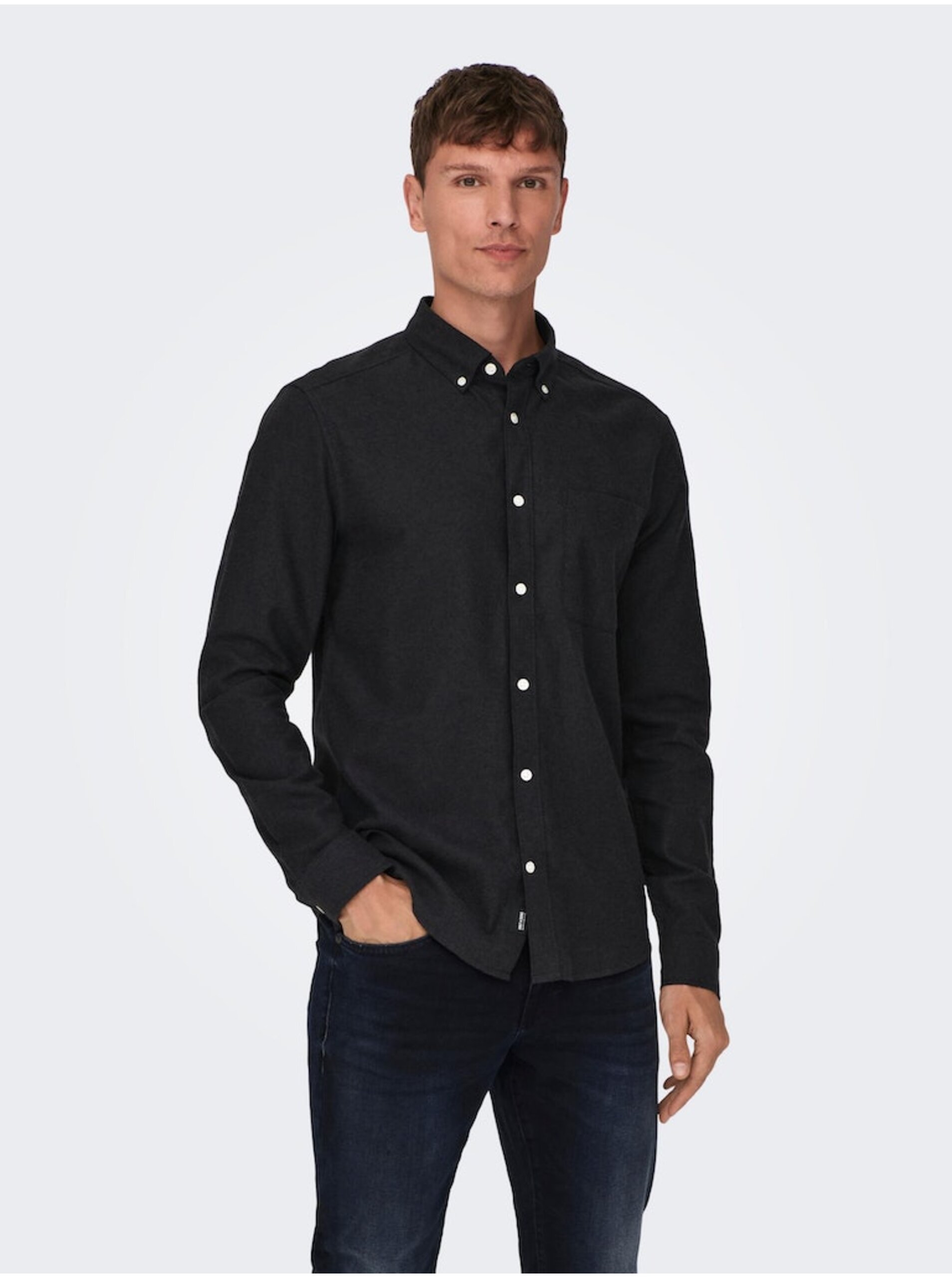 E-shop Čierna pánska košeľa ONLY & SONS Gudmund
