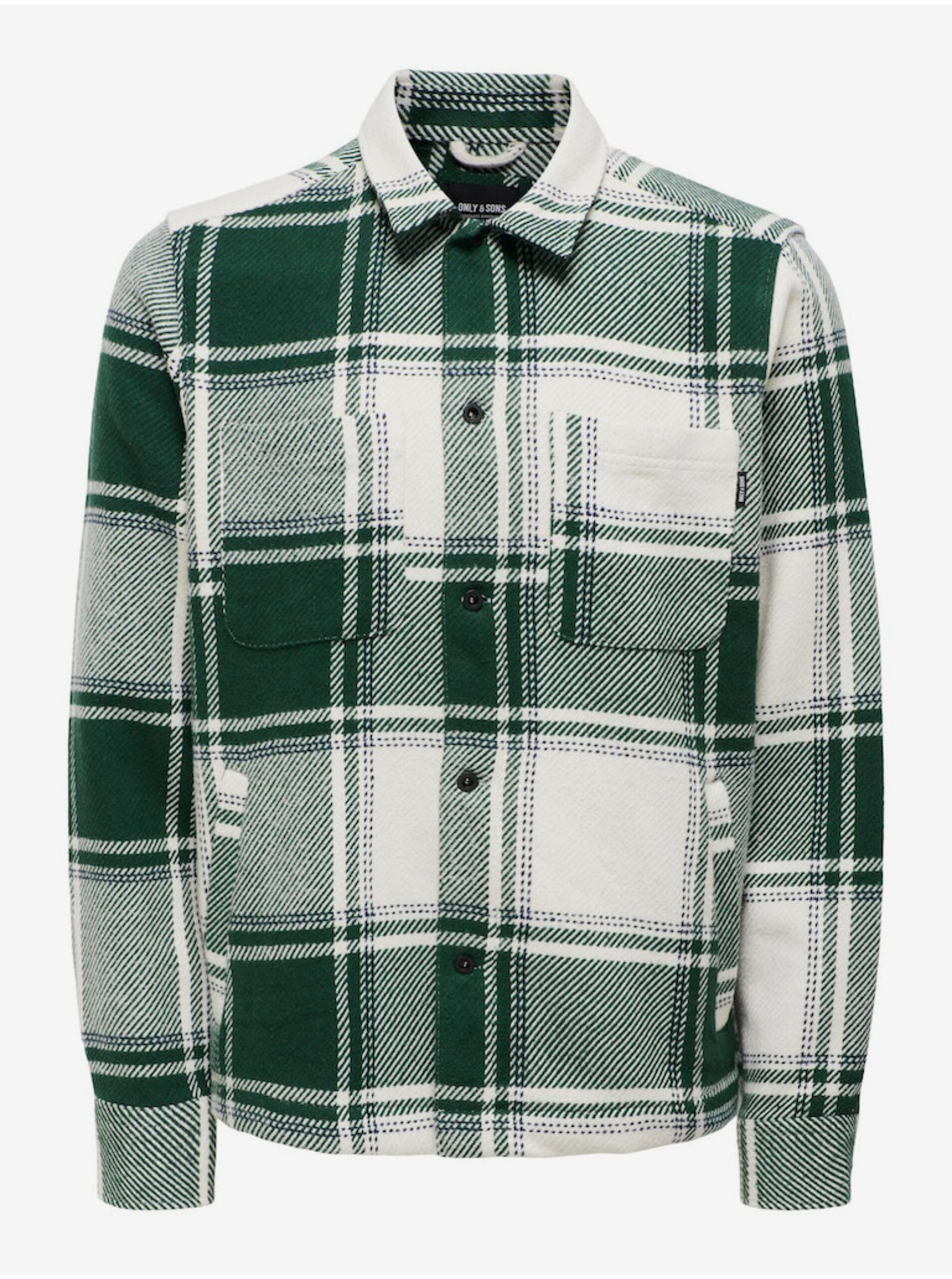 E-shop Zelená pánska kockovaná košeľová bunda ONLY & SONS Mace
