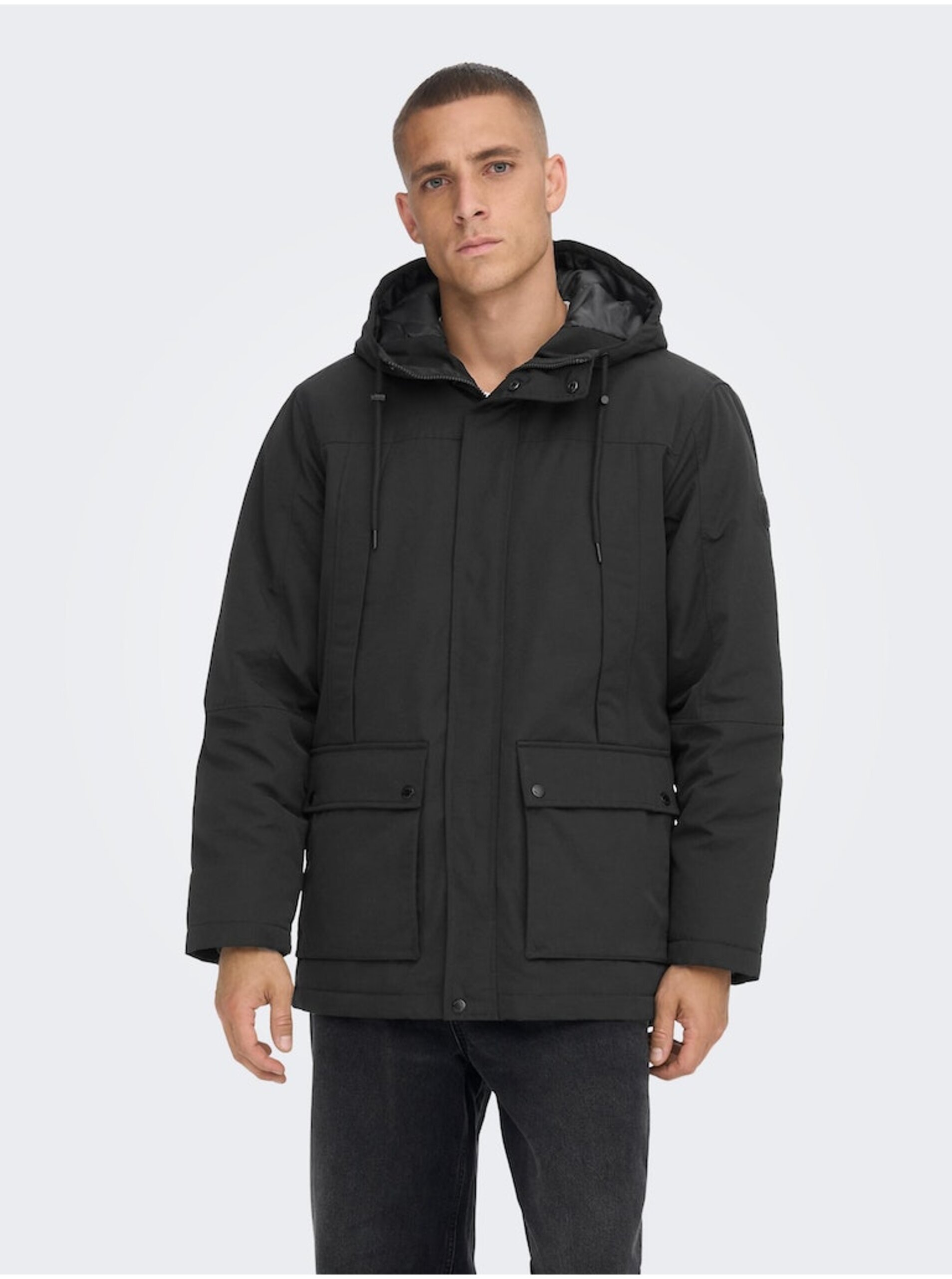 E-shop Čierna pánska zimná bunda ONLY & SONS Jayden