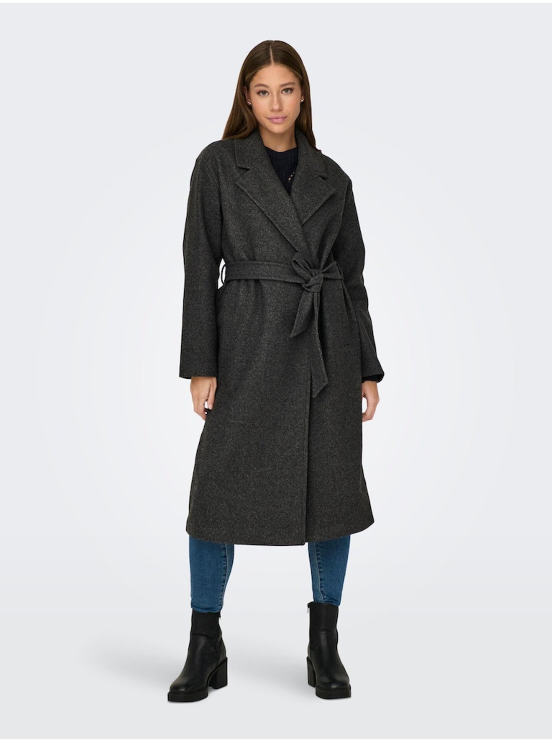 E-shop Tmavě šedý dámský žíhaný kabát JDY Viola