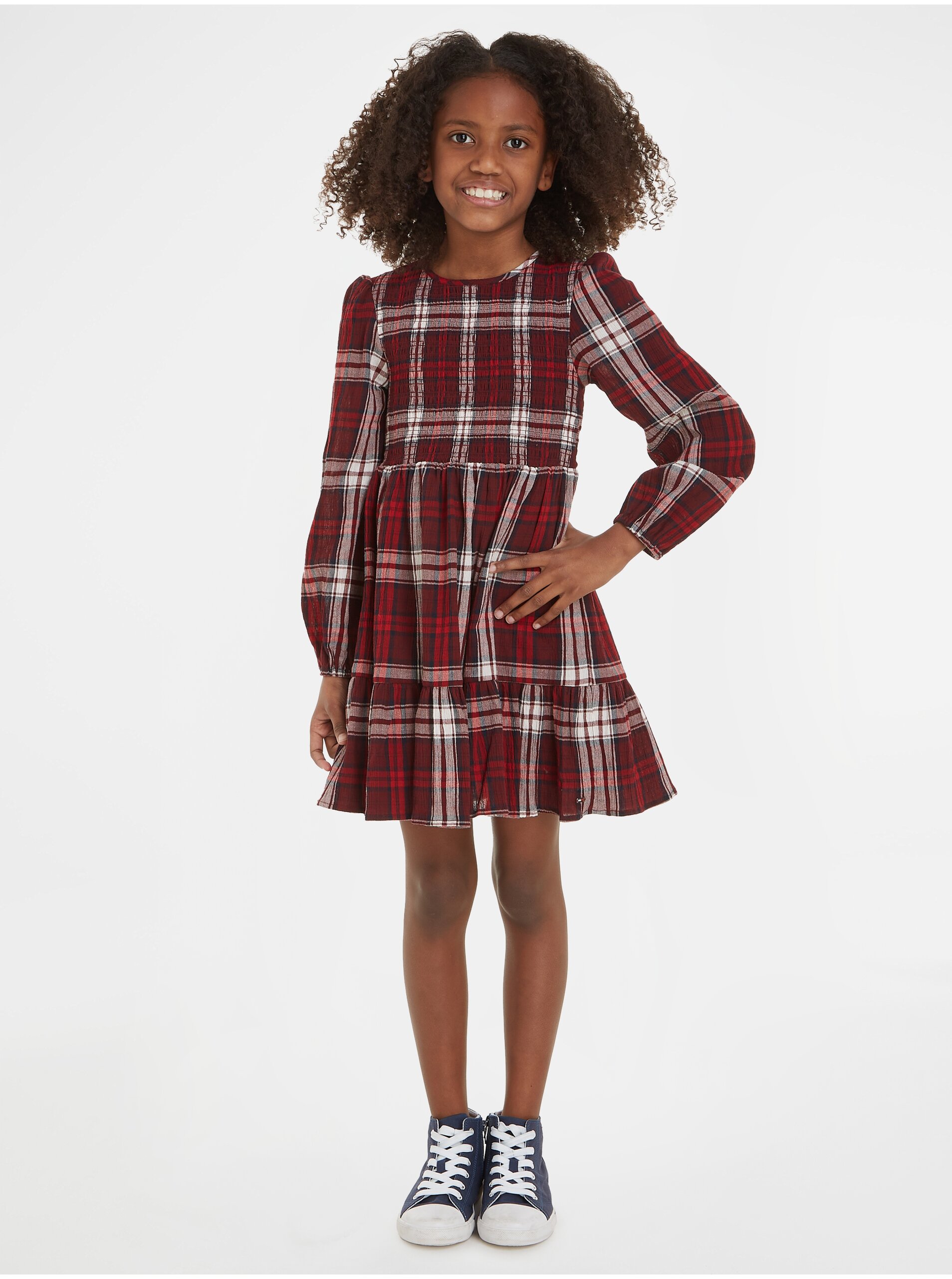 E-shop Červené dievčenské kockované šaty Tommy Hilfiger