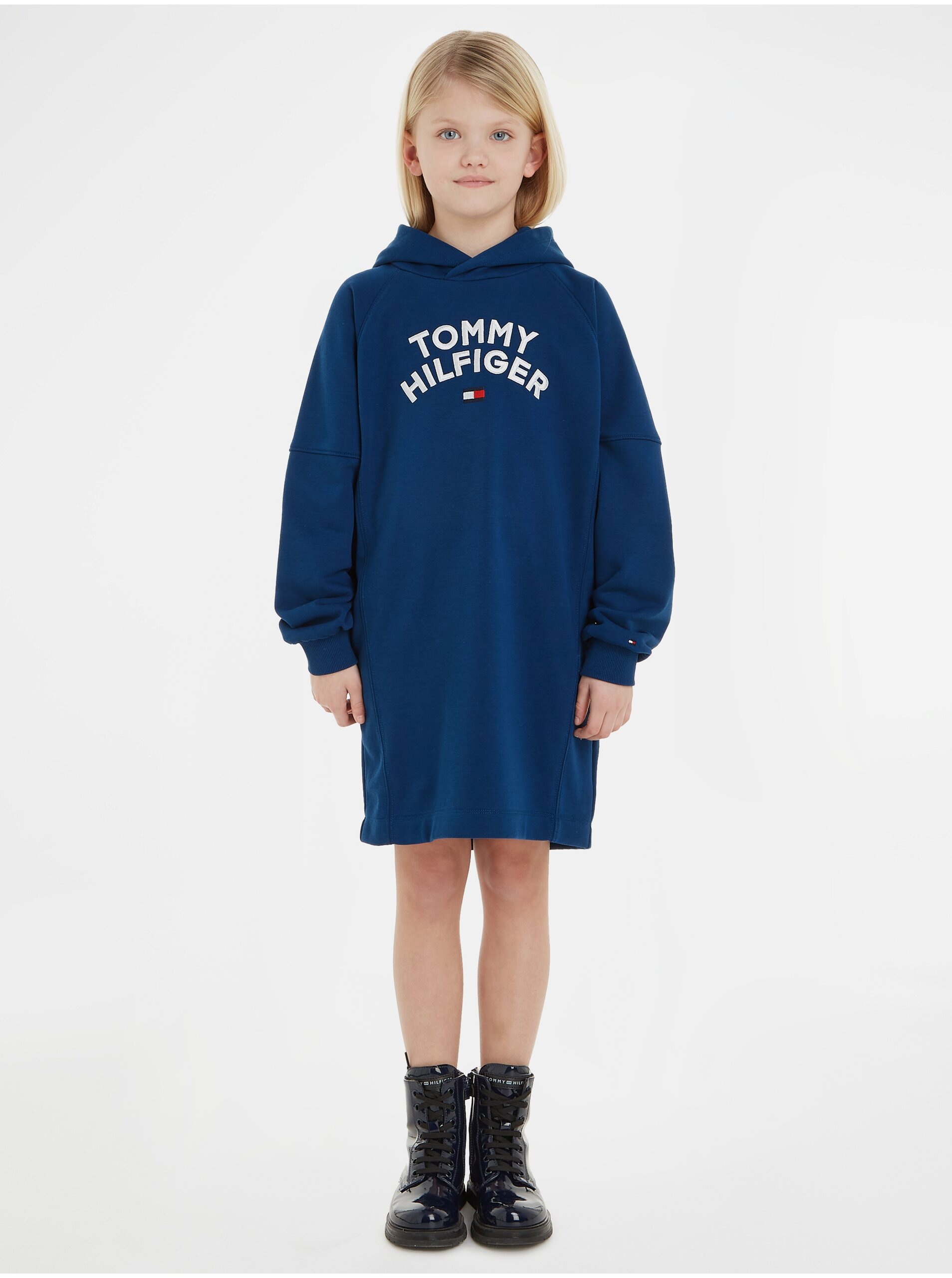 Levně Modré holčičí mikinové šaty s kapucí Tommy Hilfiger